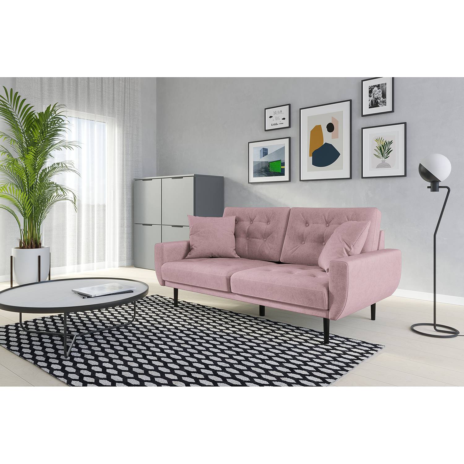 home24 Norrwood Sofa Vaise I 2,5-Sitzer Mauve Samt 174x83x90 cm