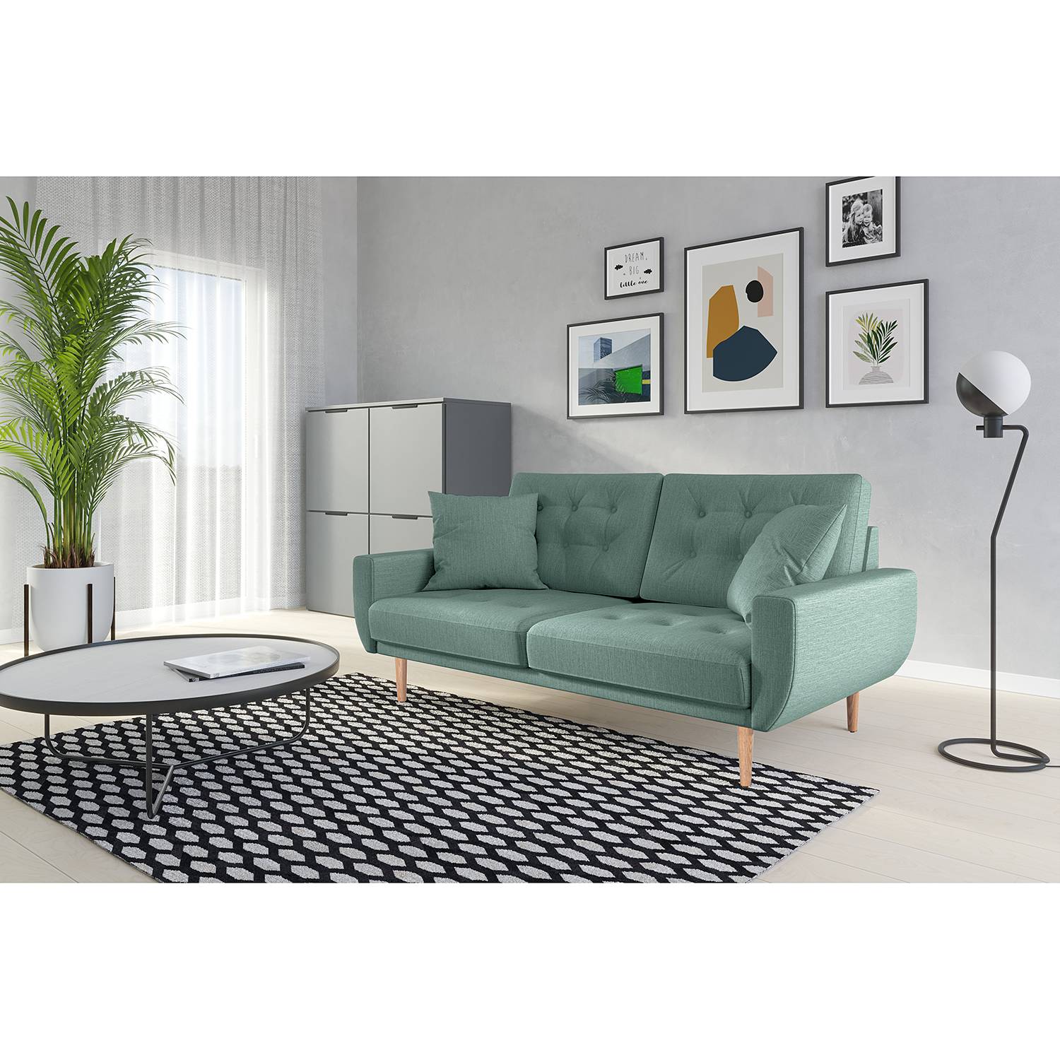 home24 Norrwood Sofa Vaise II 2,5-Sitzer Mintgrau Webstoff 174x83x90 cm