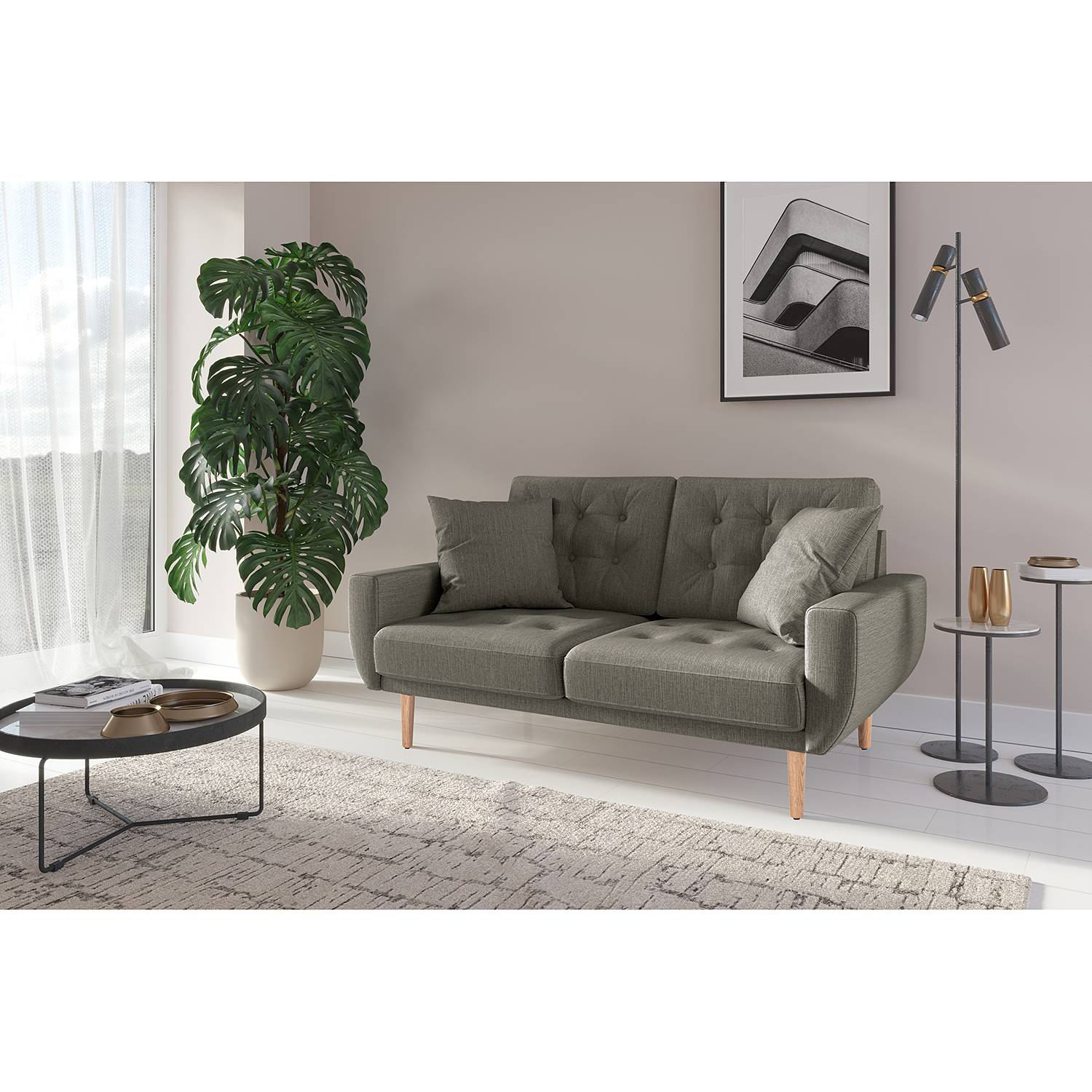home24 Norrwood Sofa Vaise II 2-Sitzer Grau Webstoff 154x83x90 cm