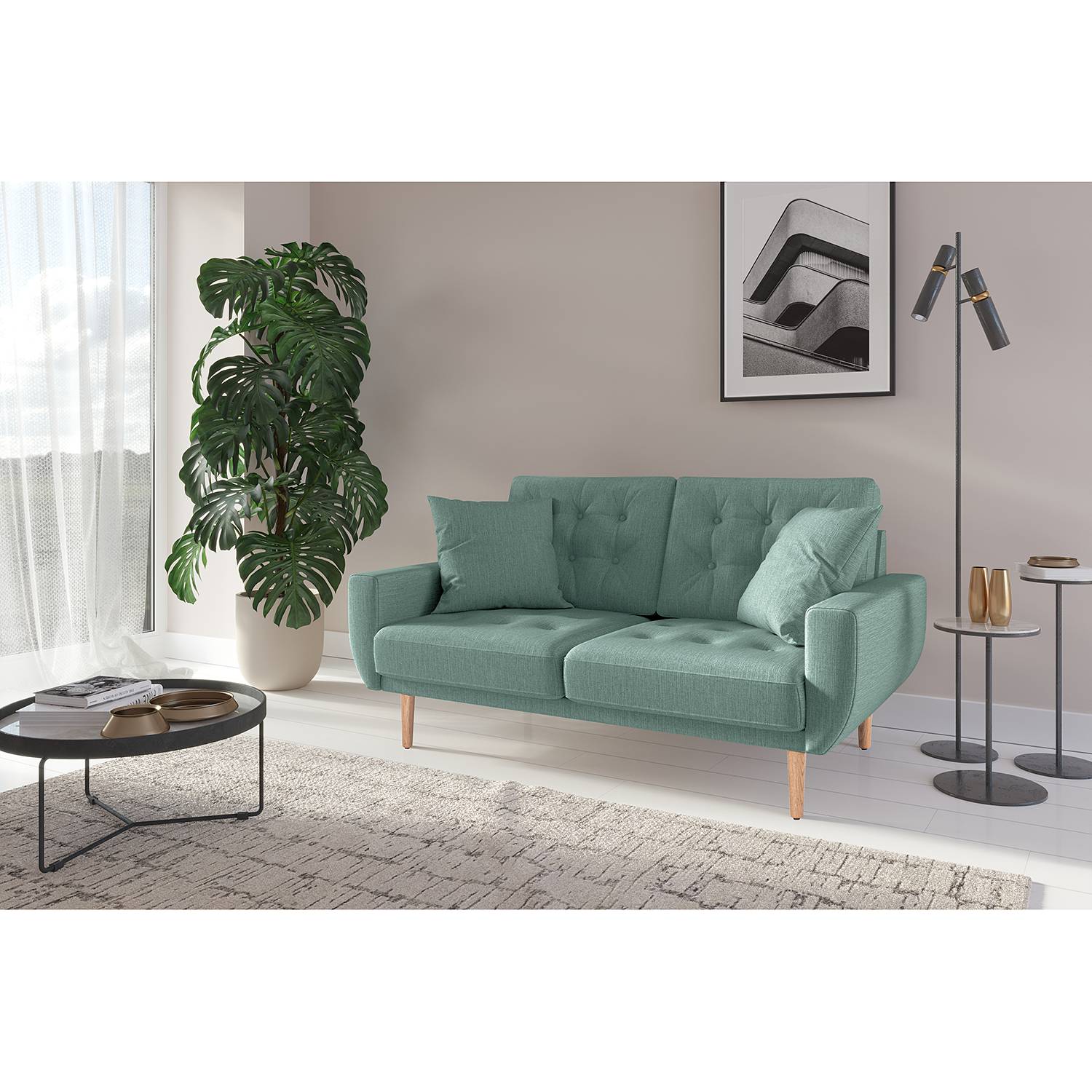 home24 Norrwood Sofa Vaise II 2-Sitzer Mintgrau Webstoff 154x83x90 cm