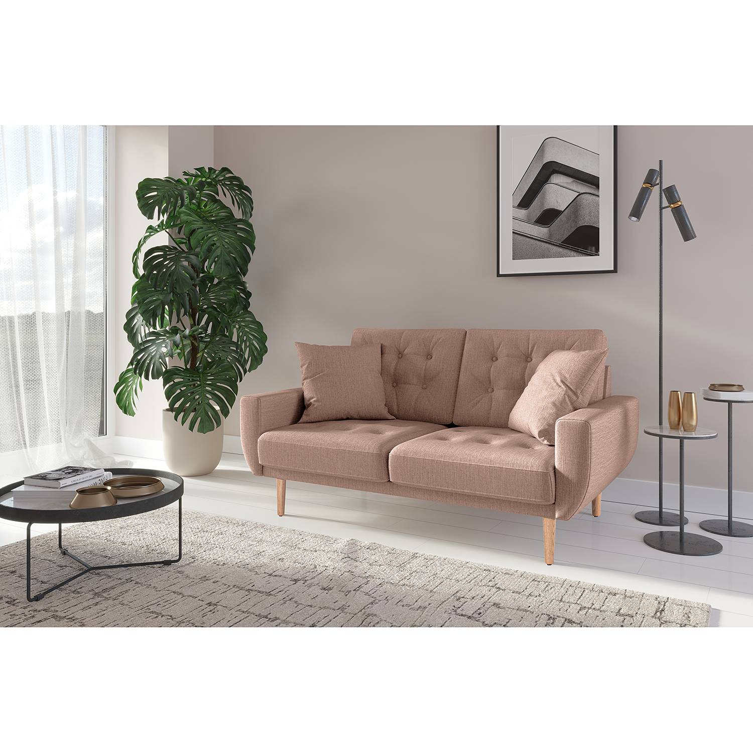 home24 Norrwood Sofa Vaise II 2-Sitzer Mauve Webstoff 154x83x90 cm