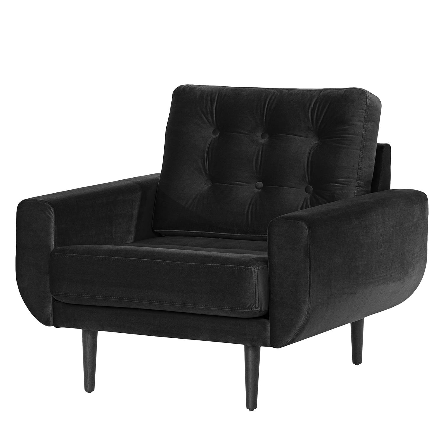 home24 Norrwood Sessel Vaise I Schwarz Samt 89x83x90 cm (BxHxT)
