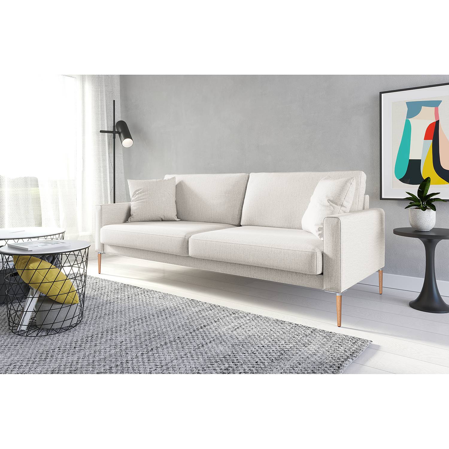 home24 Norrwood Sofa Sauvo II 3-Sitzer Hellgrau Webstoff 214x83x90 cm