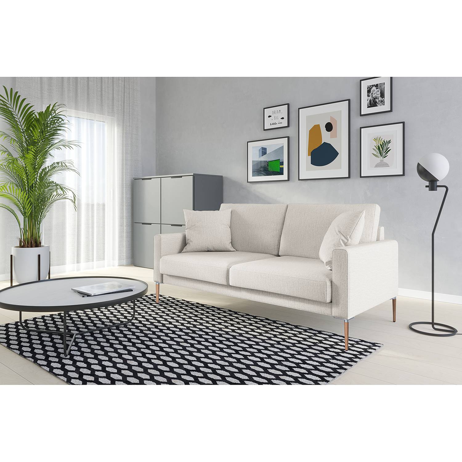 home24 Norrwood Sofa Sauvo II 2,5-Sitzer Hellgrau Webstoff 174x83x90 cm
