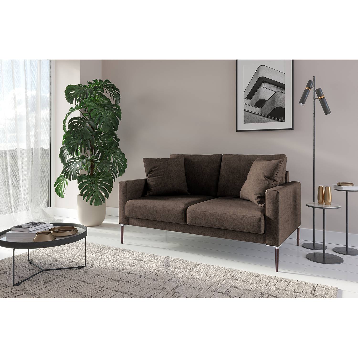 home24 Norrwood Sofa Sauvo I 2-Sitzer Braun Samt 154x83x90 cm