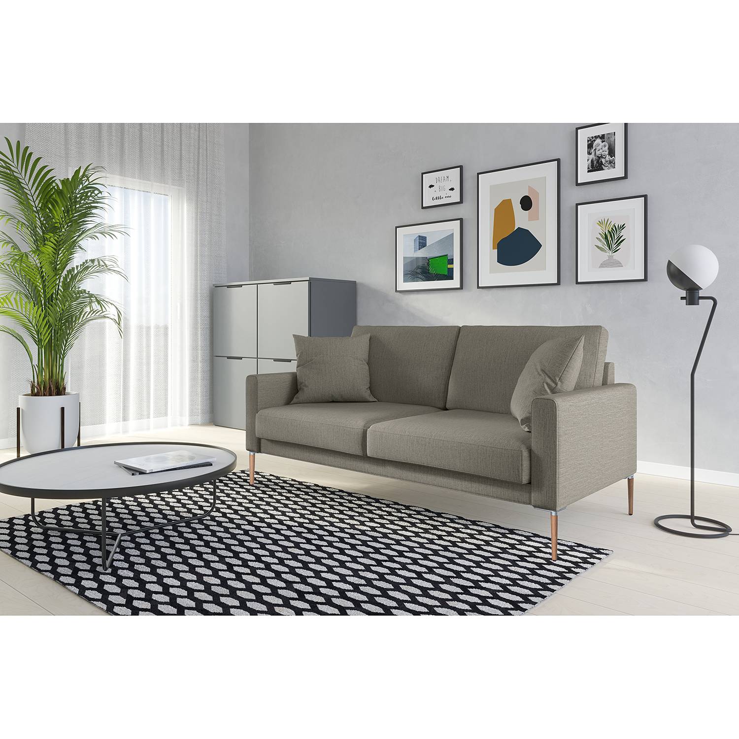 home24 Norrwood Sofa Sauvo II 2,5-Sitzer Grau Webstoff 174x83x90 cm