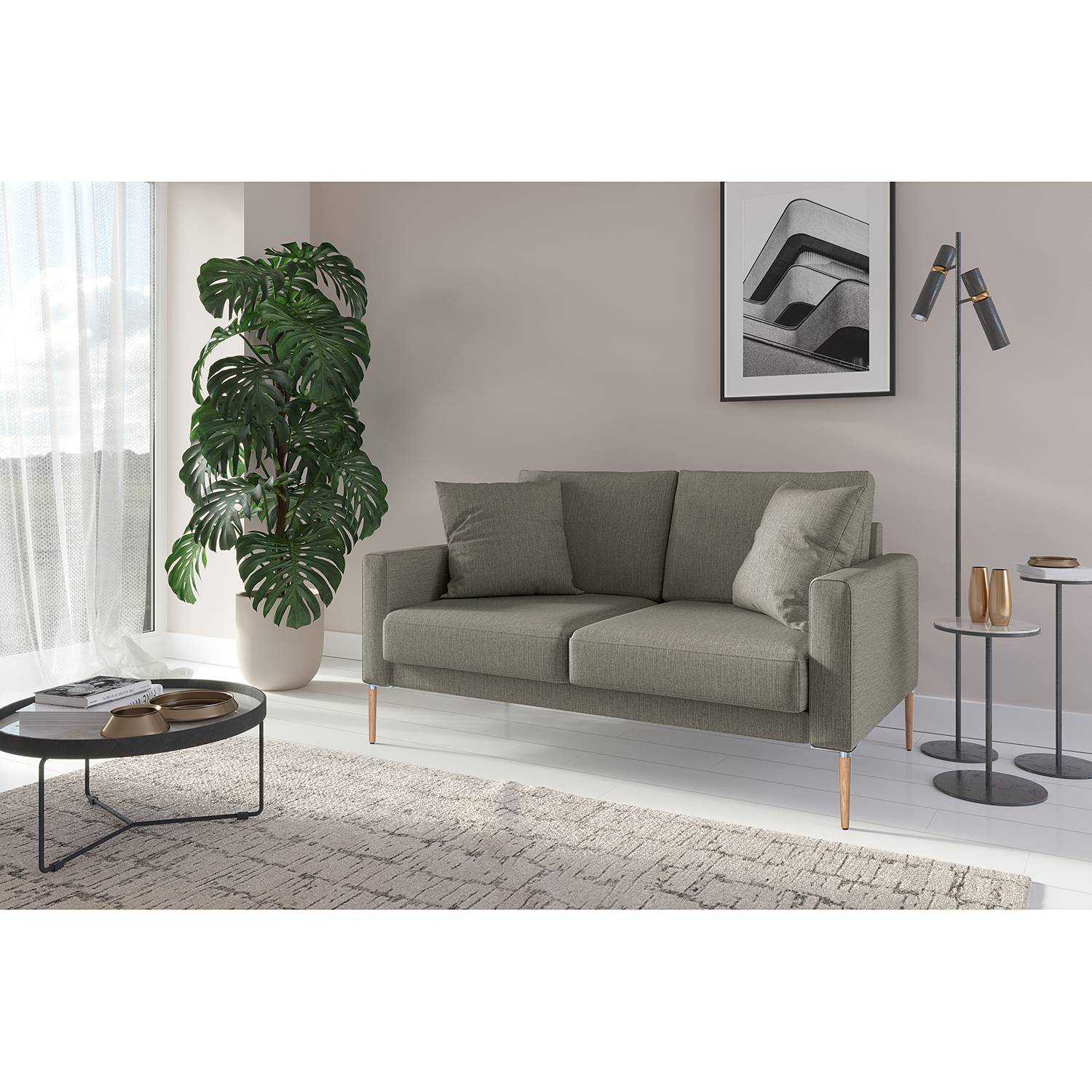 home24 Norrwood Sofa Sauvo II 2-Sitzer Grau Webstoff 154x83x90 cm