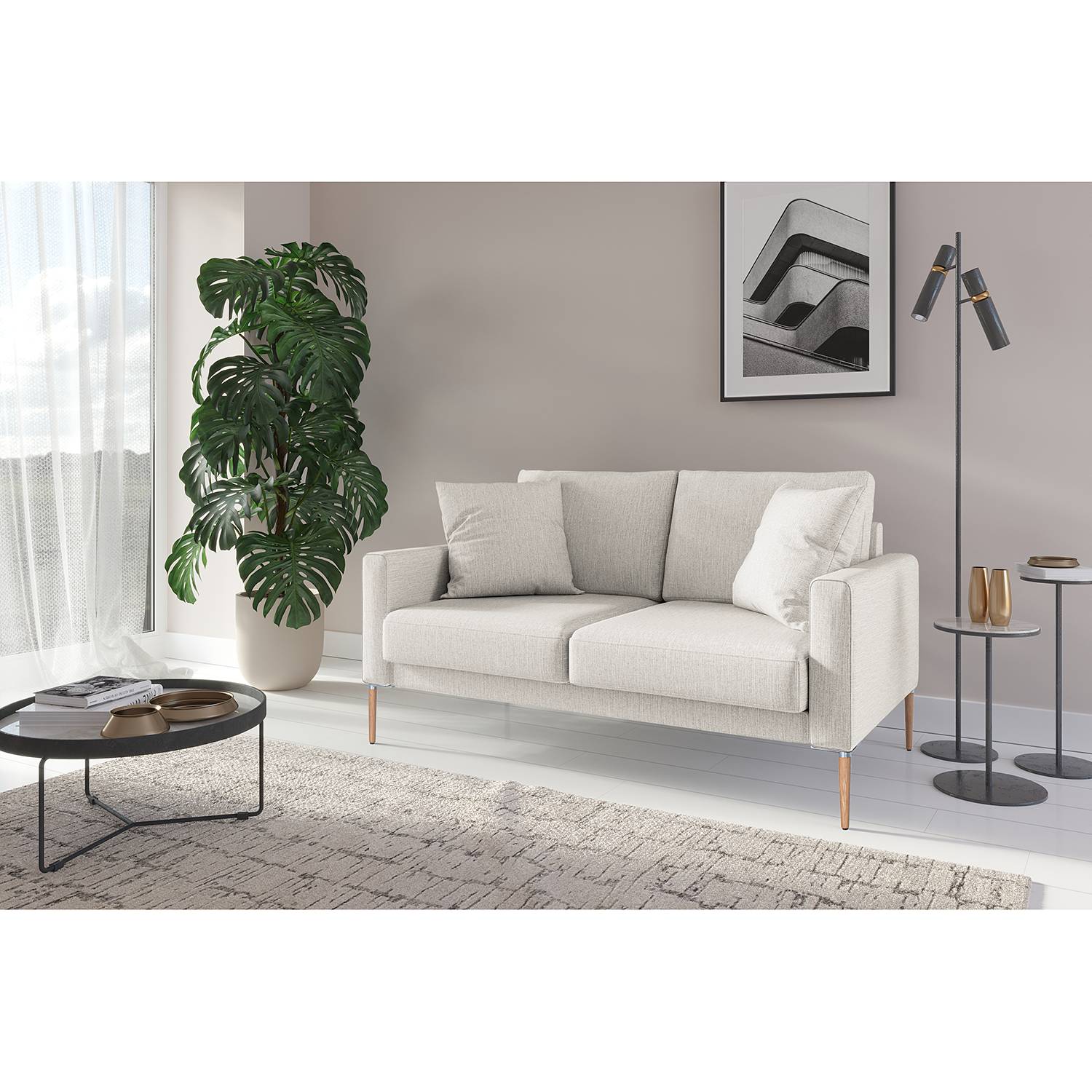 home24 Norrwood Sofa Sauvo II 2-Sitzer Hellgrau Webstoff 154x83x90 cm