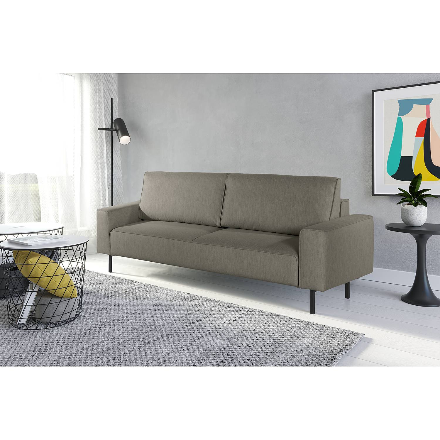 home24 Norrwood Schlafsofa Tapio II Grau Webstoff 238x83x110 cm mit Schlaffunktion