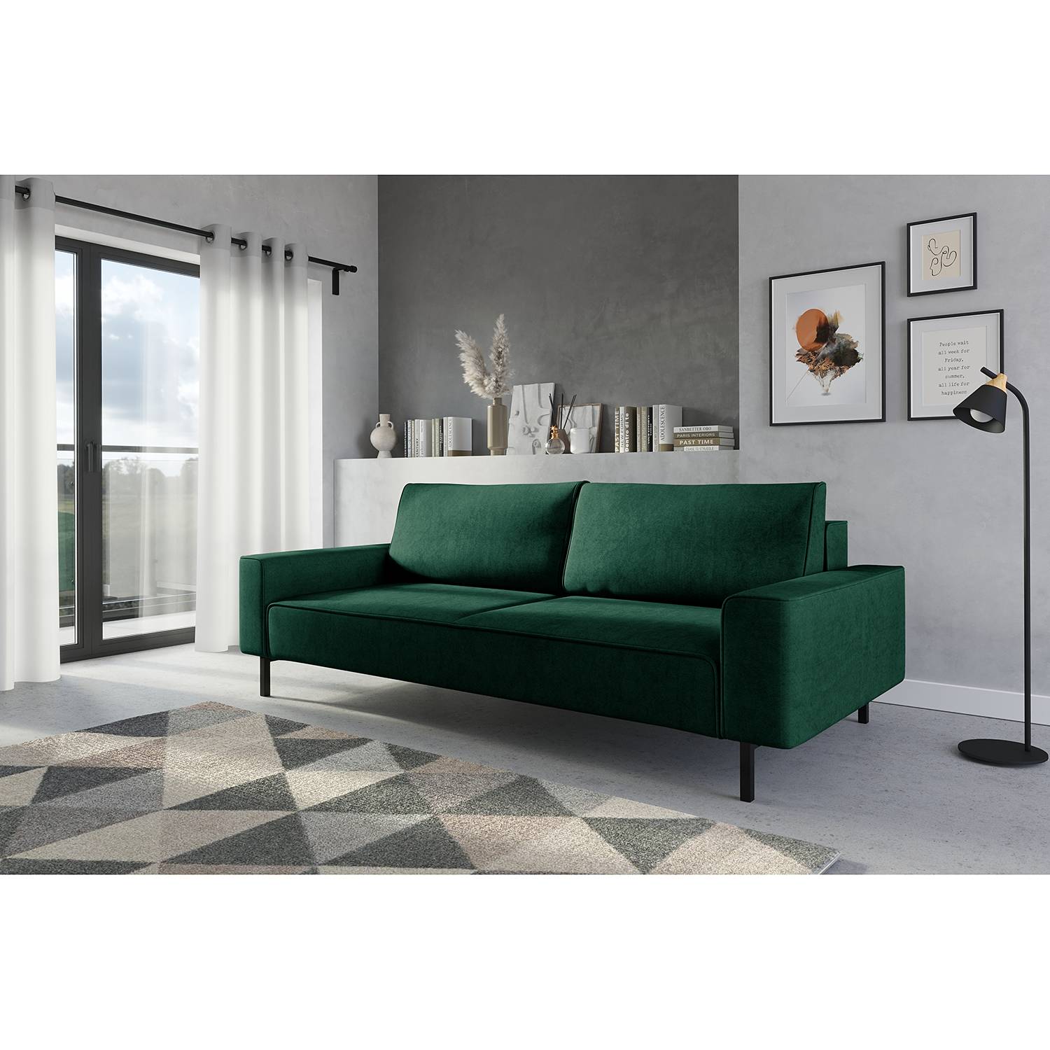 home24 Norrwood Schlafsofa Tapio I Antikgrün Samt 238x83x110 cm mit Schlaffunktion