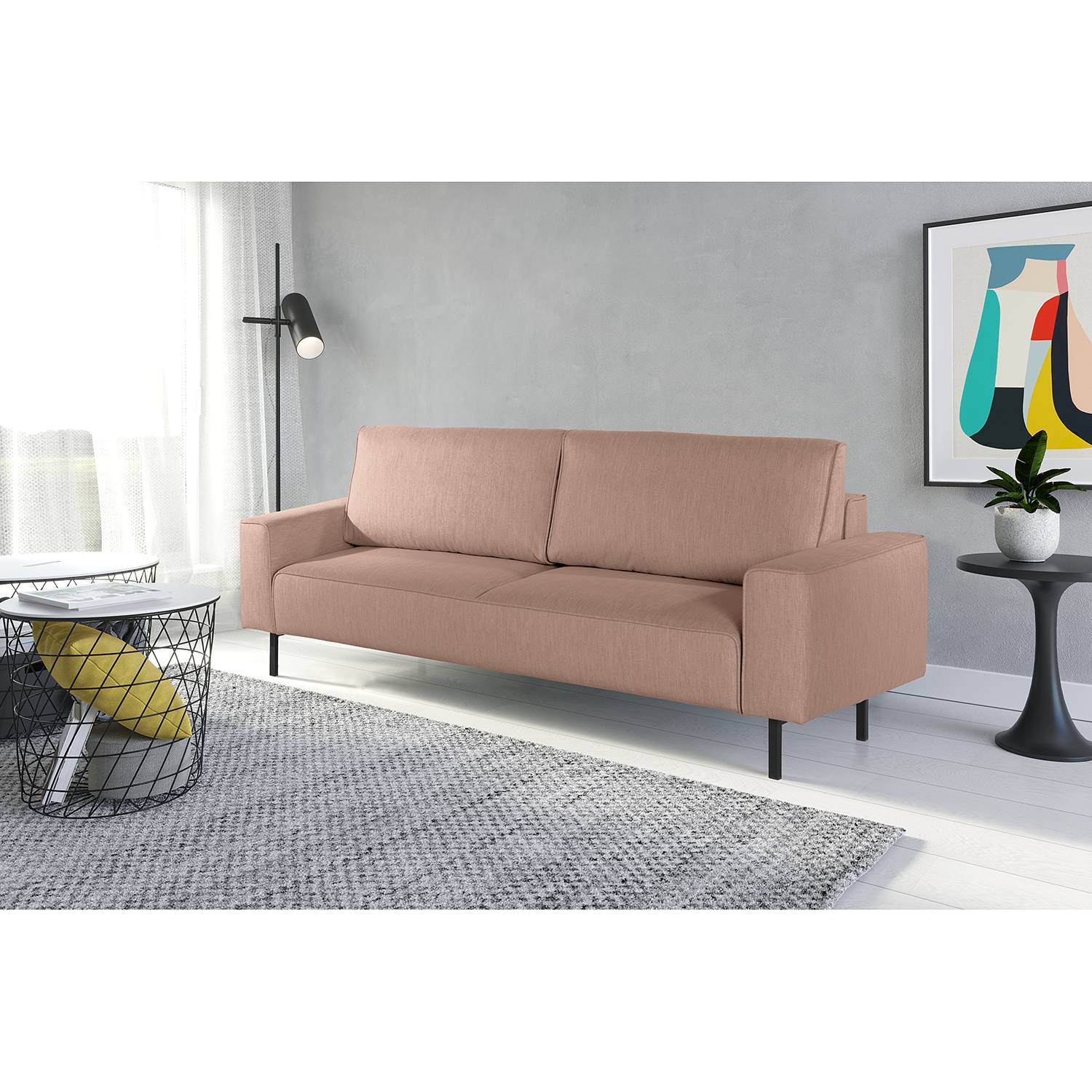 home24 Norrwood Schlafsofa Tapio II Mauve Webstoff 238x83x110 cm mit Schlaffunktion