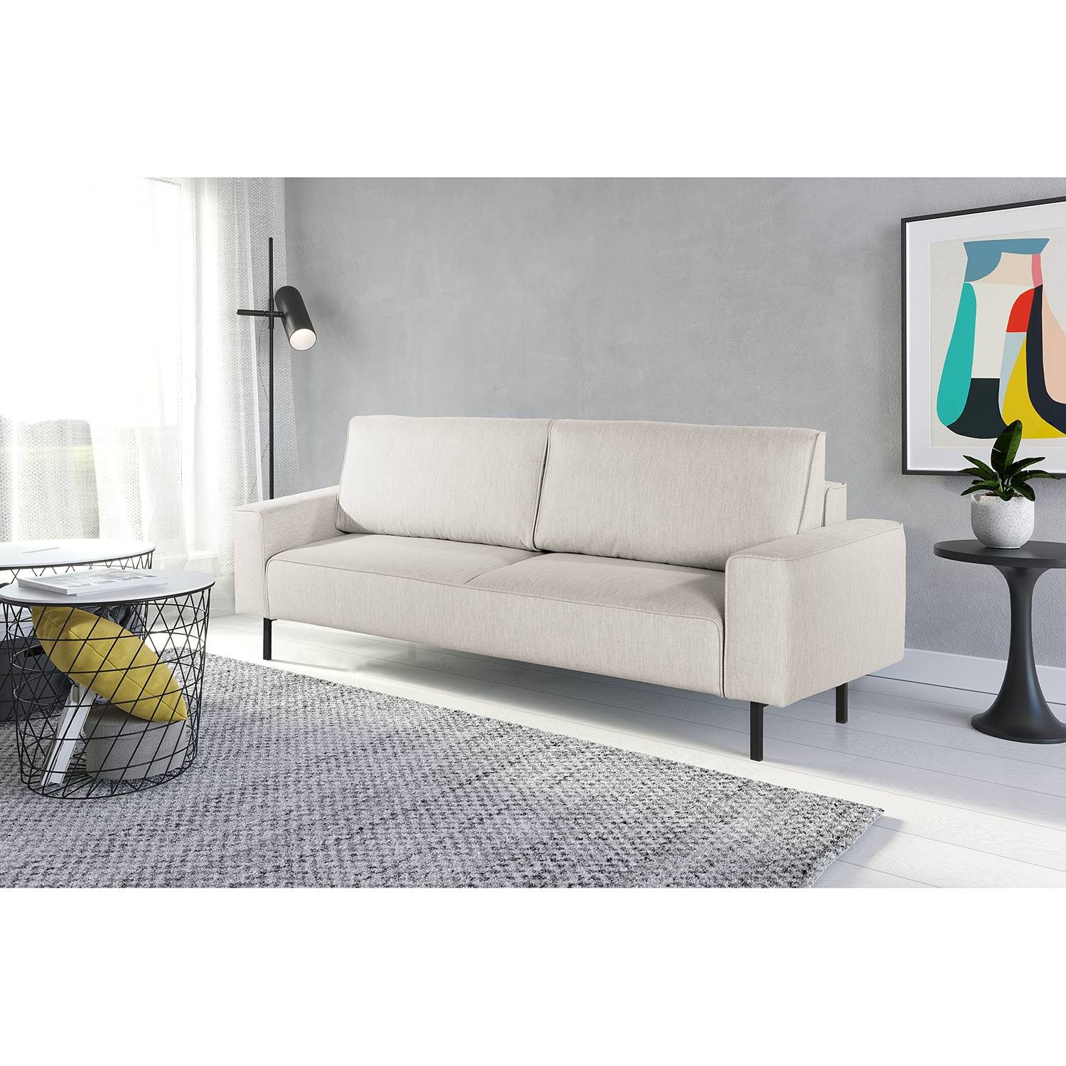 home24 Norrwood Schlafsofa Tapio II Hellgrau Webstoff 238x83x110 cm mit Schlaffunktion