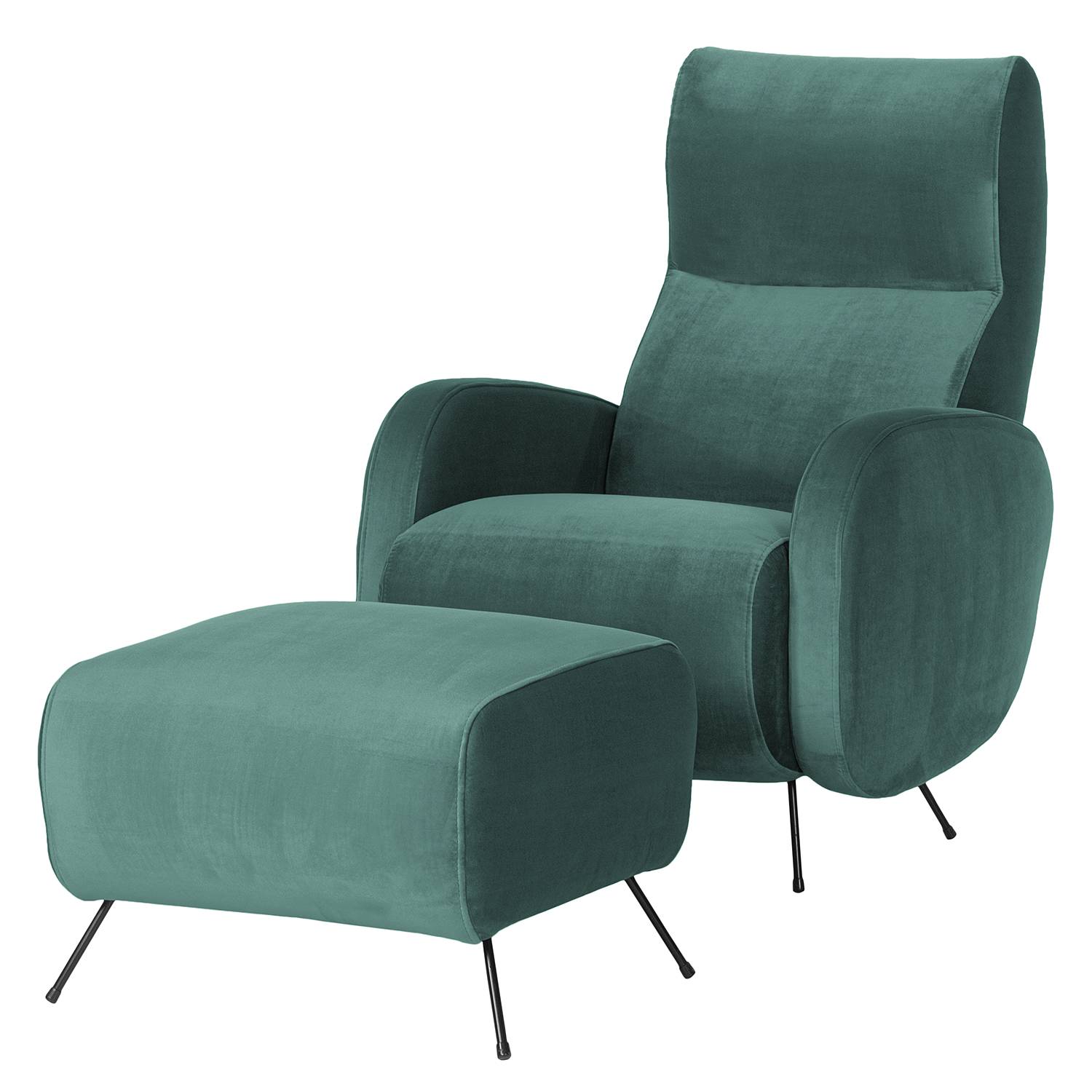 home24 Norrwood Sessel Vains I Petrol Samt mit Hocker 78x104x93 cm (BxHxT)