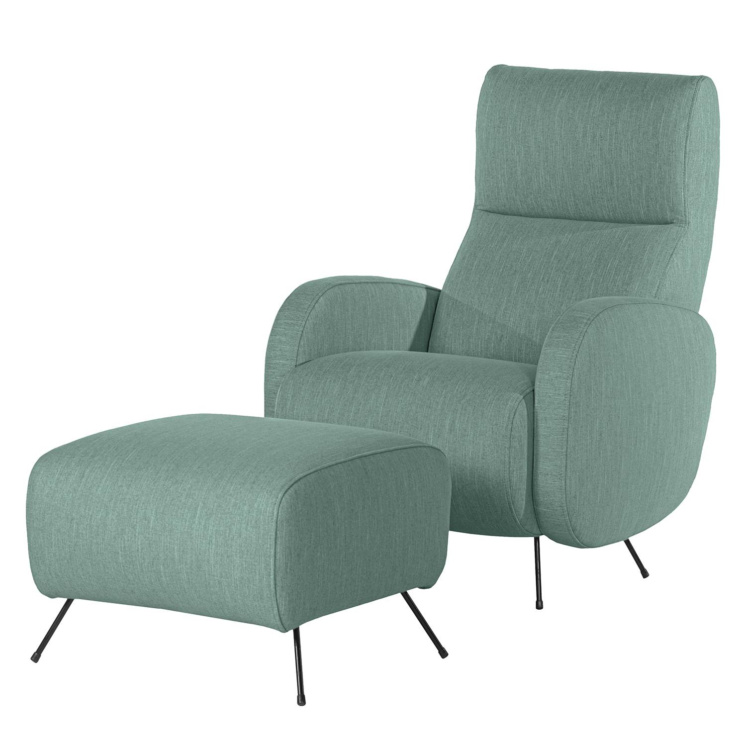 home24 Norrwood Sessel Vains II Mintgrau Webstoff mit Hocker 78x104x93 cm (BxHxT)