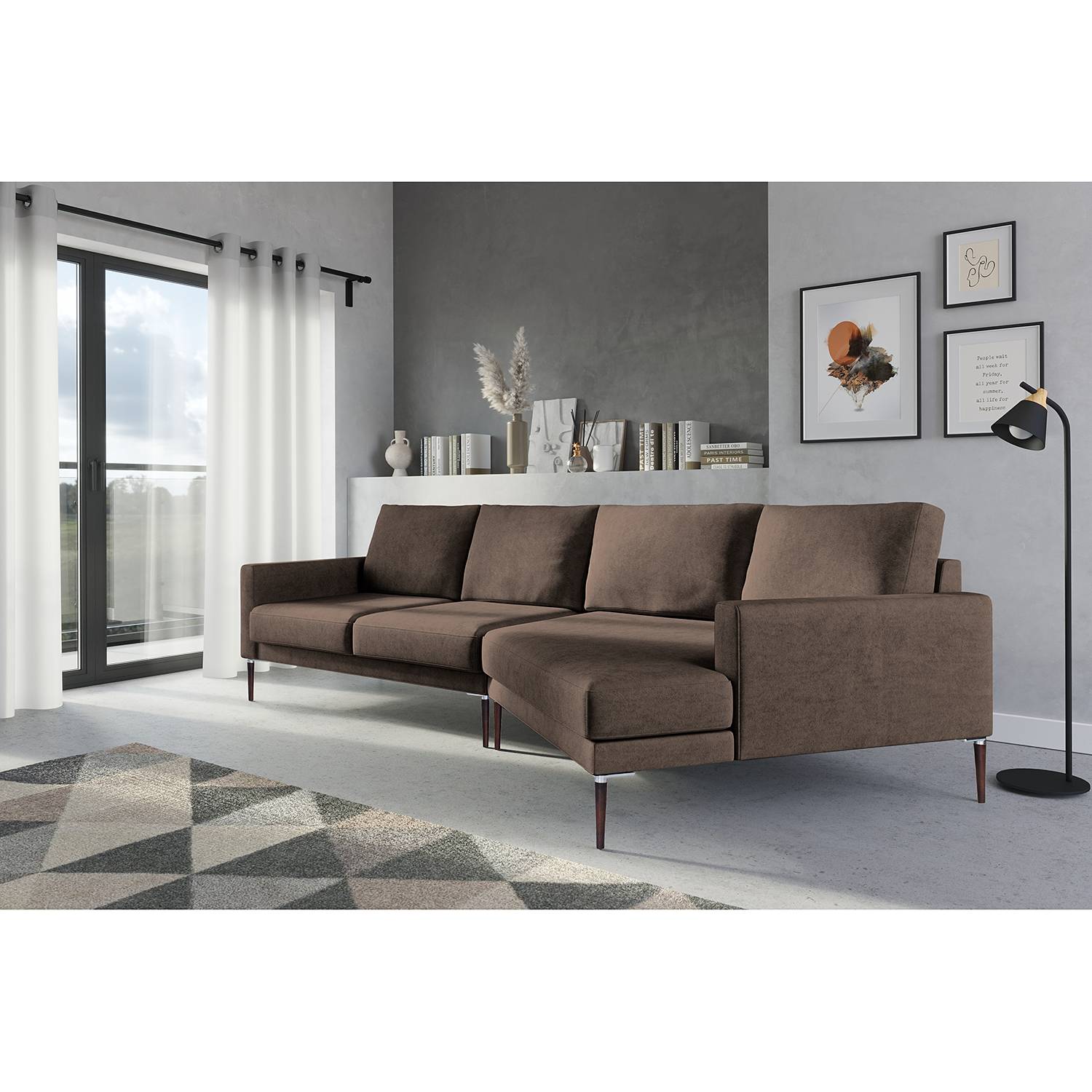 home24 Norrwood Ecksofa Sauvo I Braun Samt 295x83x118 cm