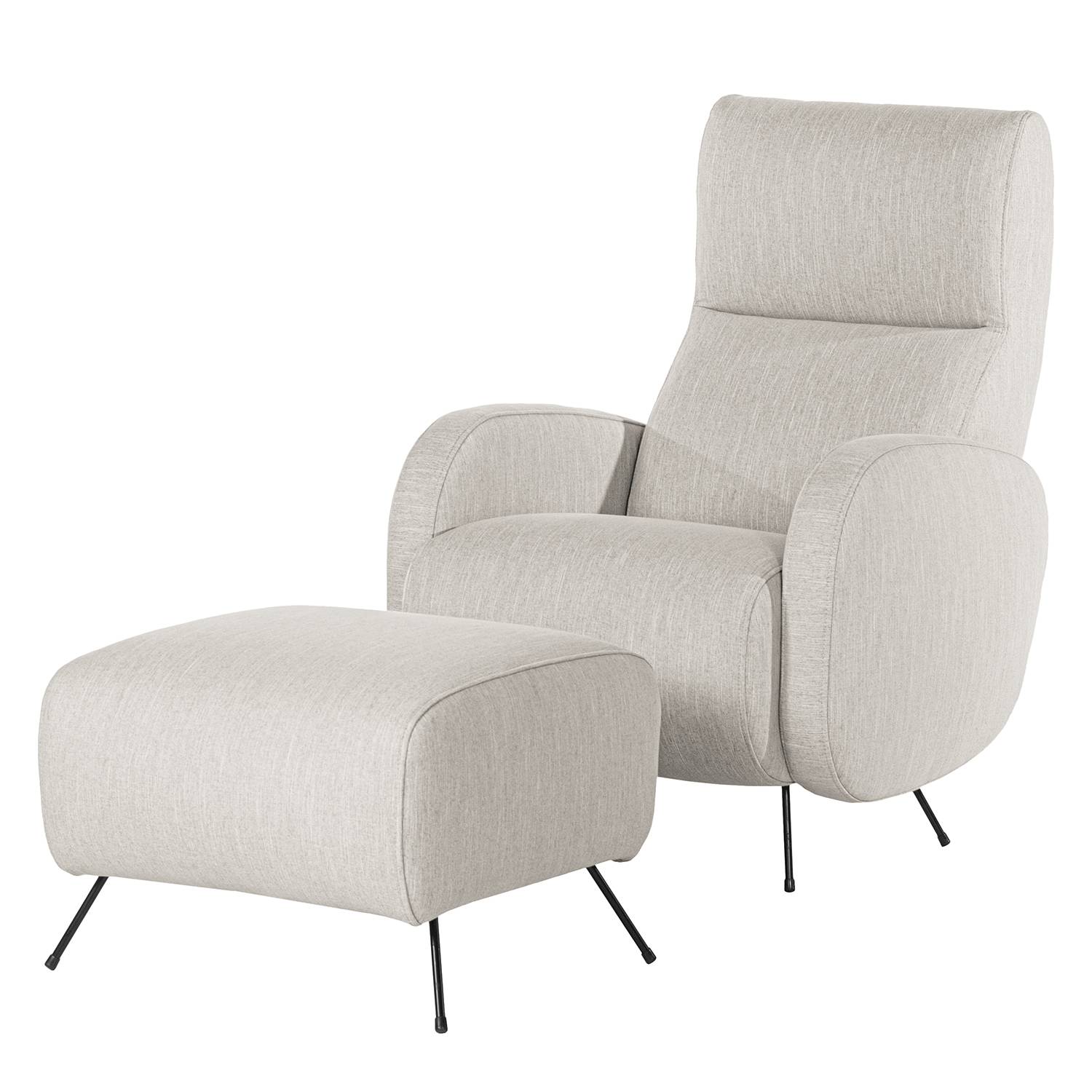 home24 Norrwood Sessel Vains II Hellgrau Webstoff mit Hocker 78x104x93 cm (BxHxT)