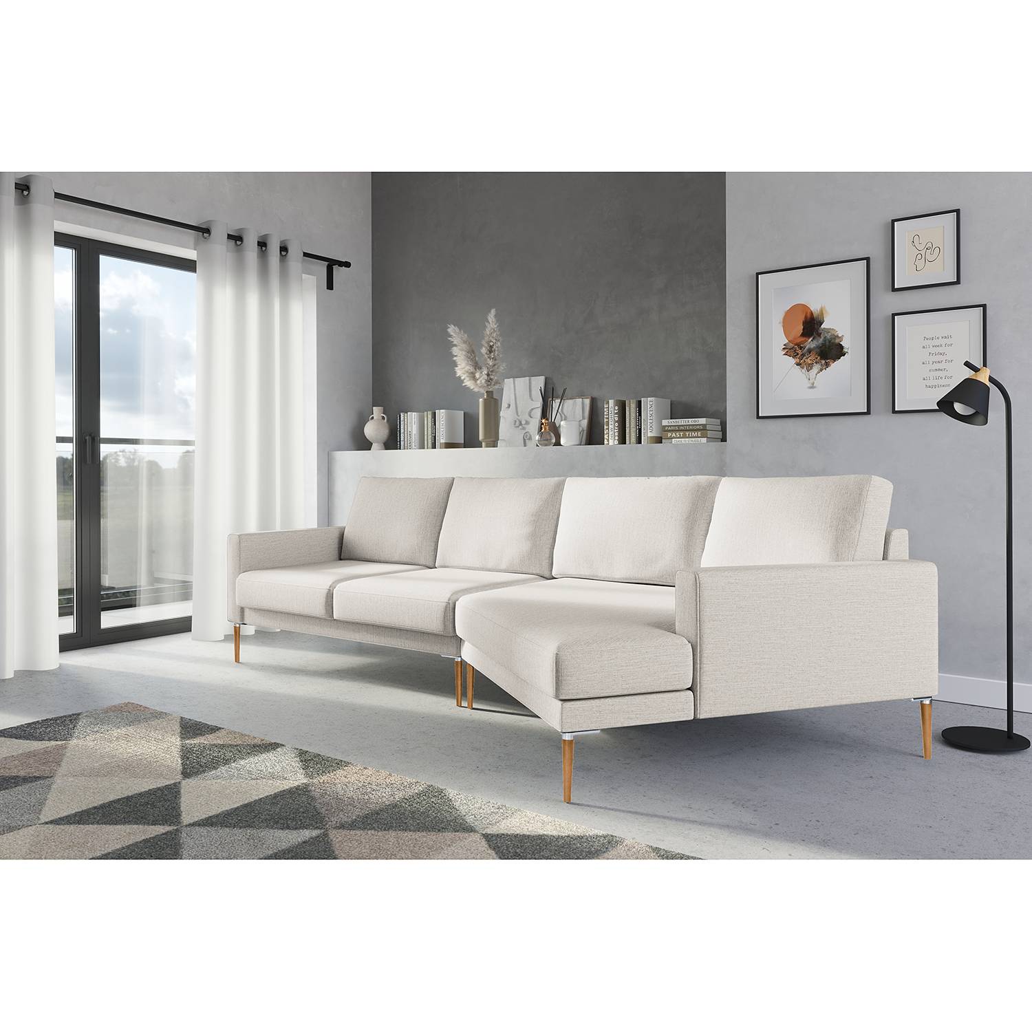 home24 Norrwood Ecksofa Sauvo II Hellgrau Webstoff 295x83x118 cm