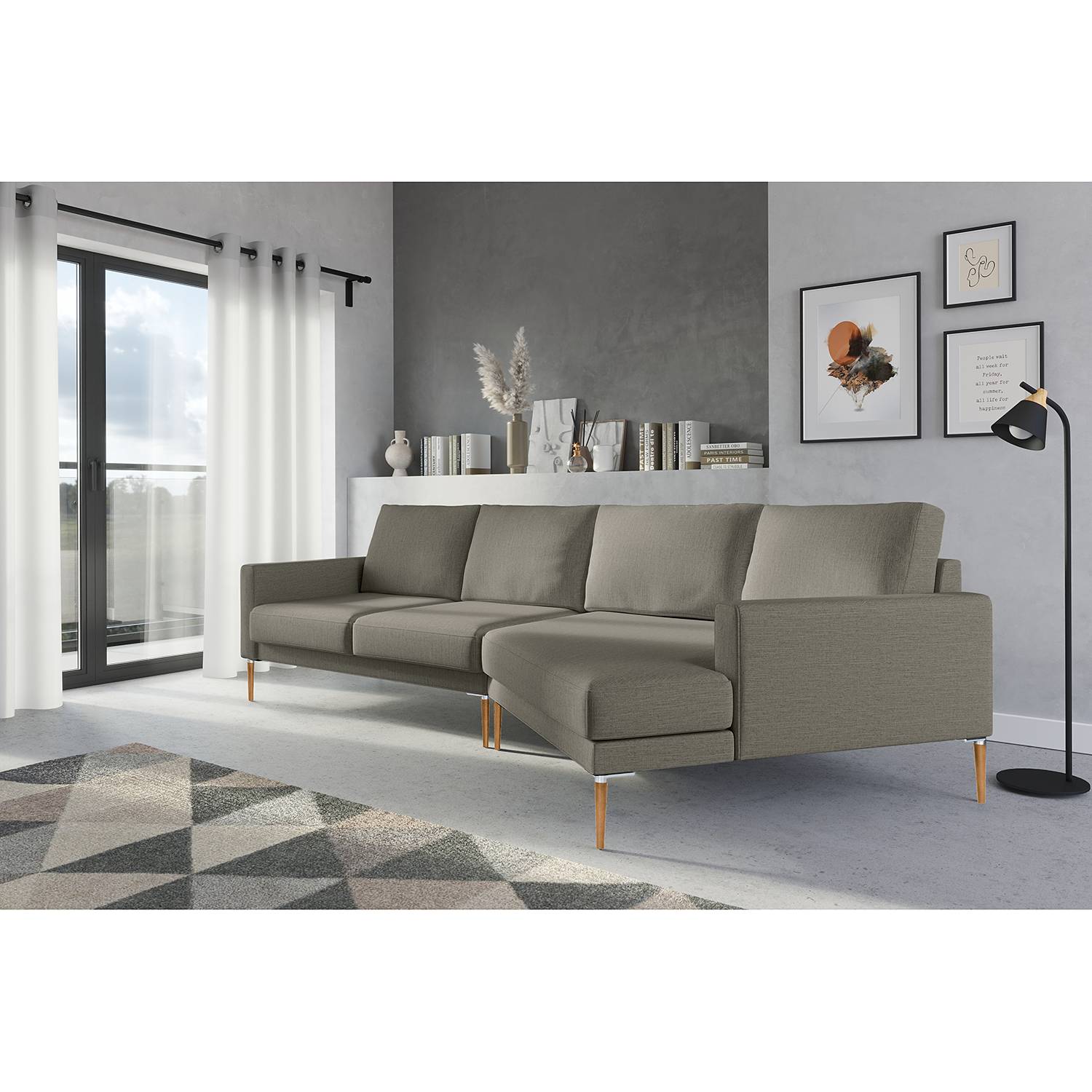 home24 Norrwood Ecksofa Sauvo II Grau Webstoff 295x83x118 cm