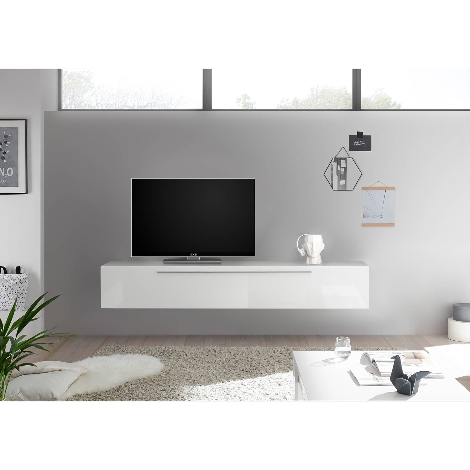 home24 LC Spa TV-Lowboard Infinity Hochglanz Weiß Spanplatte 210x34x35 cm (BxHxT) Modern