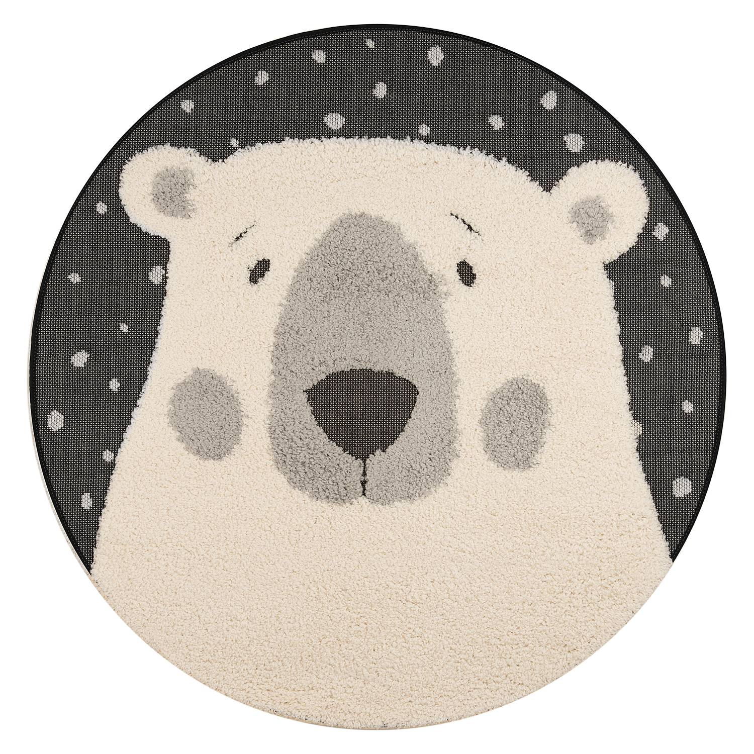 home24 Zala Living Kinderteppich Icebear Emmet Schwarz/Creme mit Motiv Kunstfaser Ø 120 cm Rund