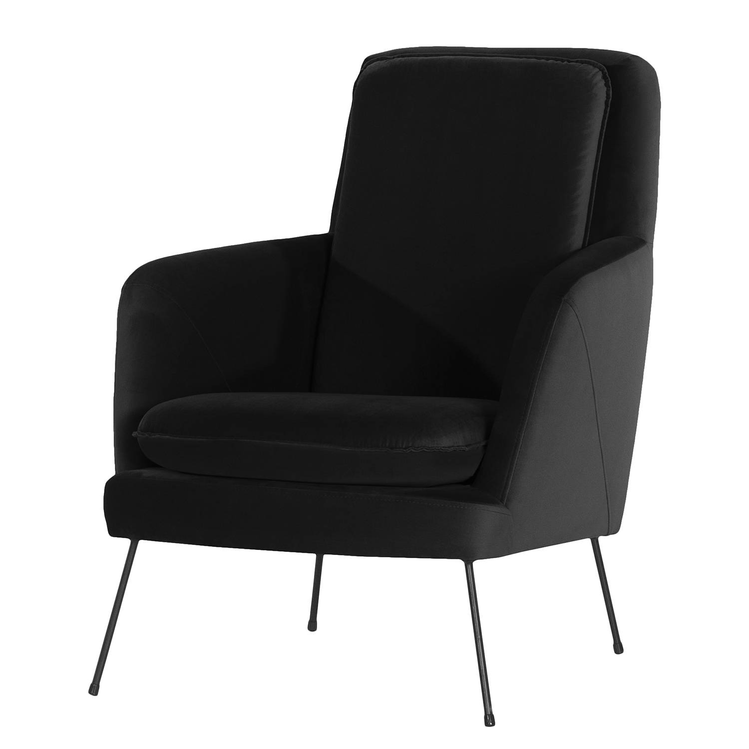 home24 Norrwood Sessel Himos Schwarz Samt 74x88x90 cm (BxHxT)