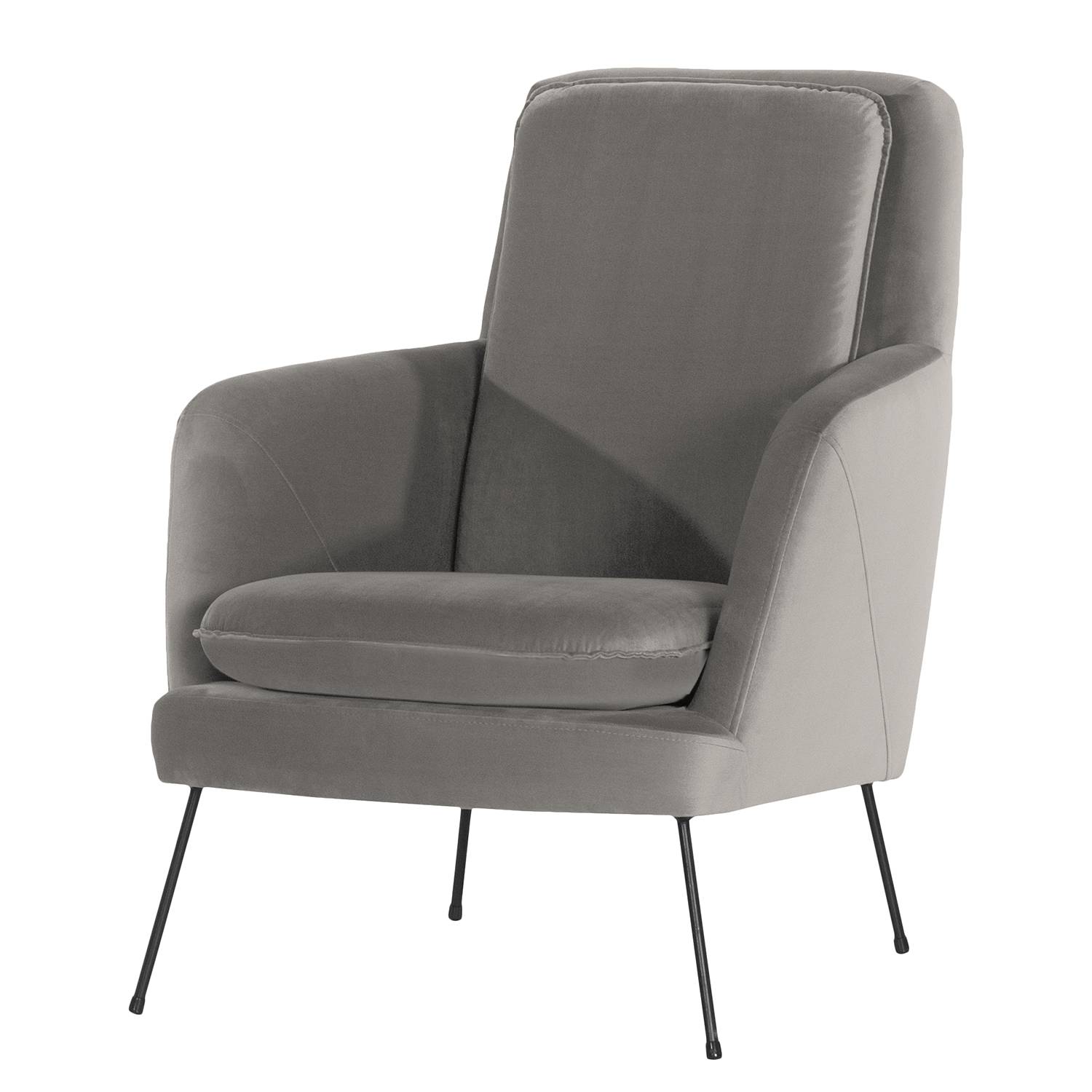 home24 Norrwood Sessel Himos Hellgrau Samt 74x88x90 cm (BxHxT)