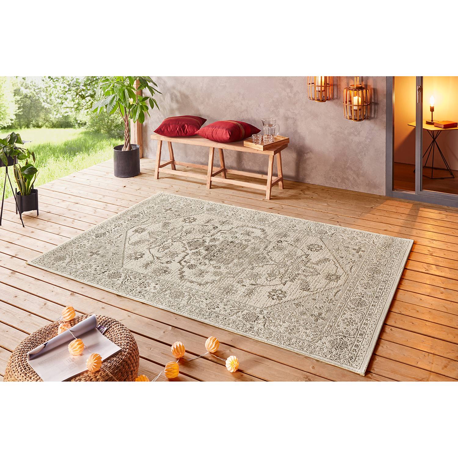 home24 Bougari Outdoorteppich Navarino Creme Rechteckig 120x170 cm (BxT) Orientalisches Design Kunstfaser