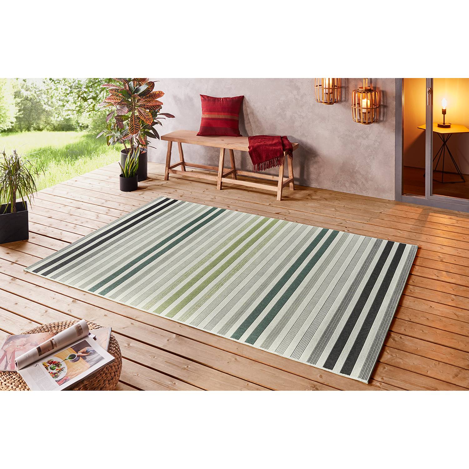home24 Bougari Outdoorteppich Paros Tanne/Lindgrün Rechteckig 160x230 cm (BxT) Gestreift Kunstfaser