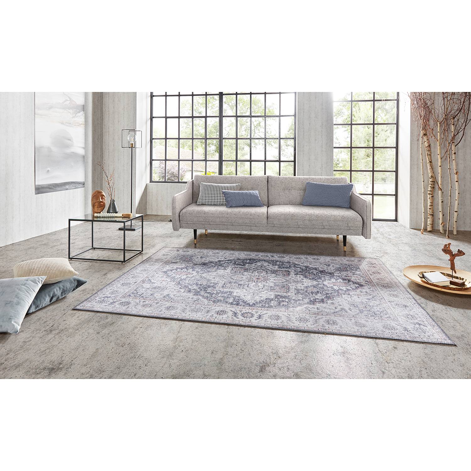 home24 Nouristan Kurzflorteppich Anthea Hellgrau Rechteckig 200x290 cm (BxT) Vintage Design Webstoff