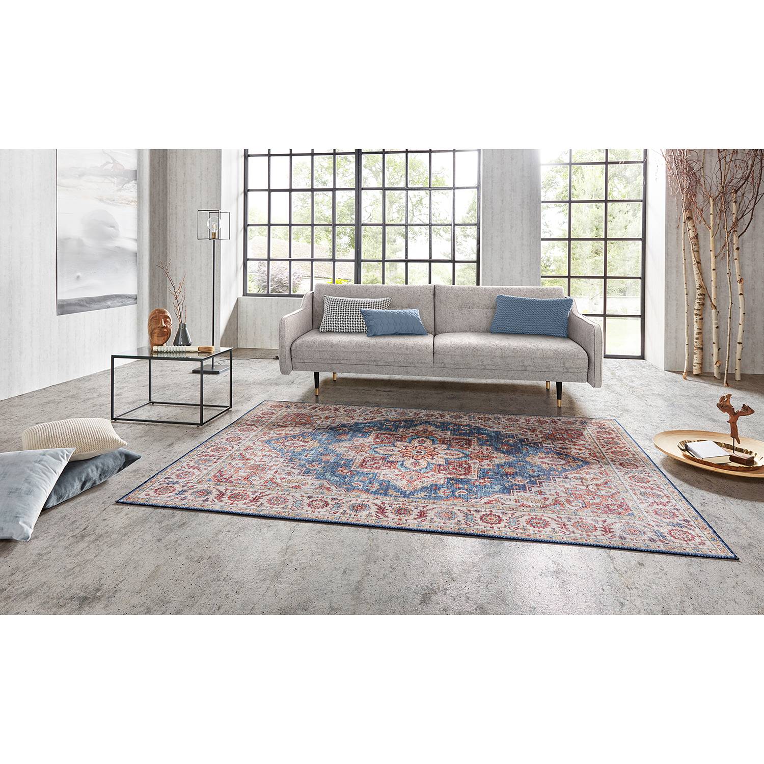 home24 Nouristan Kurzflorteppich Anthea Jeansblau Rechteckig 200x290 cm (BxT) Vintage Design Webstoff