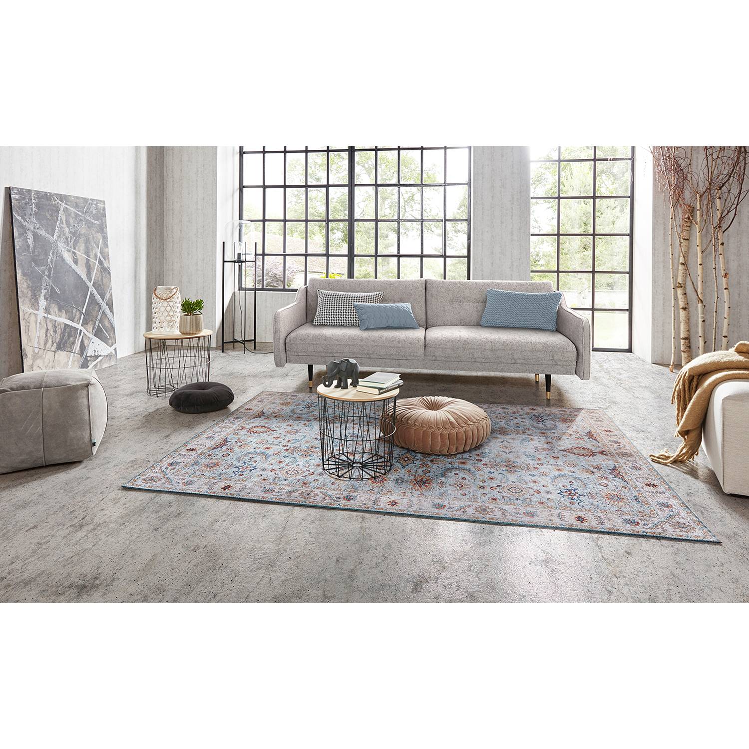home24 Nouristan Kurzflorteppich Vivana Matt Hellblau Rechteckig 80x150 cm (BxT) Vintage Design Webstoff