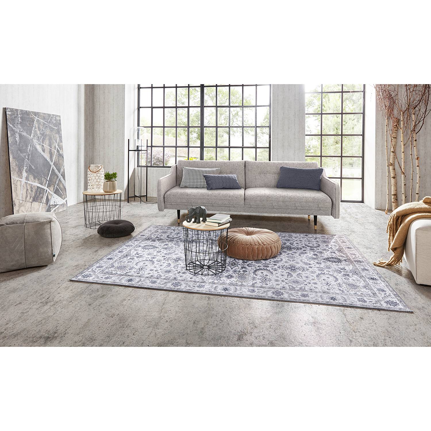 home24 Nouristan Kurzflorteppich Vivana Hellgrau Rechteckig 200x290 cm (BxT) Vintage Design Webstoff