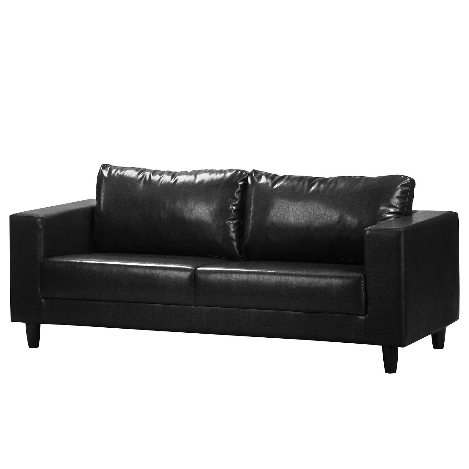 home24 ars manufacti Sofa Bexwell I 3-Sitzer Schwarz 100% Polyurethan 180x80x75 cm (BxHxT) Industrial
