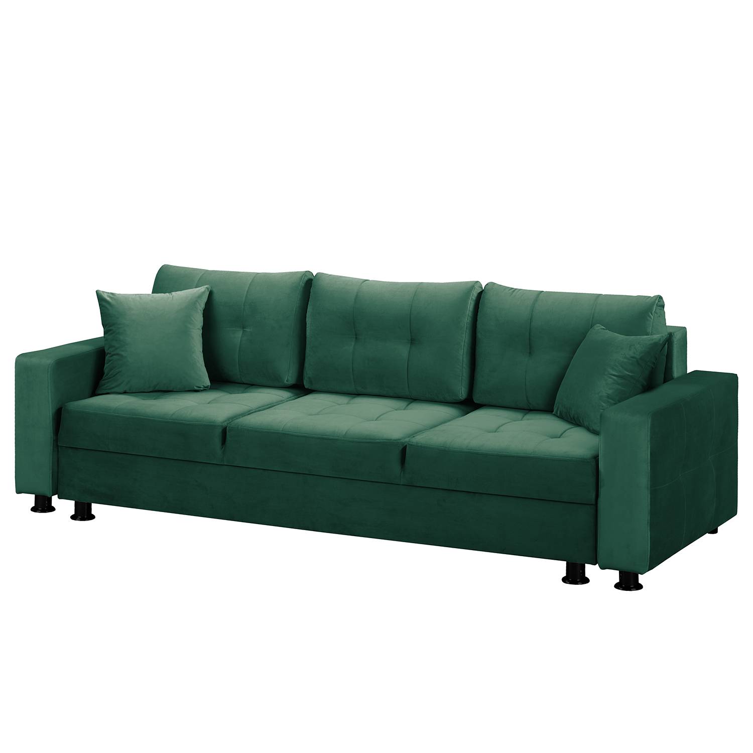 home24 Fredriks Schlafsofa Upwell II Dunkelgrün 100% Polyester 236x72x96 cm (BxHxT) mit Schlaffunktion/Bettkasten Modern