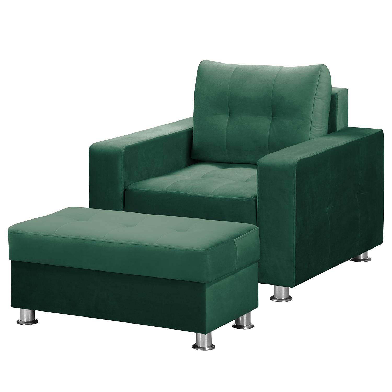 home24 Fredriks Sessel Upwell II Dunkelgrün 100% Polyester mit Hocker 98x96x90 cm (BxHxT)