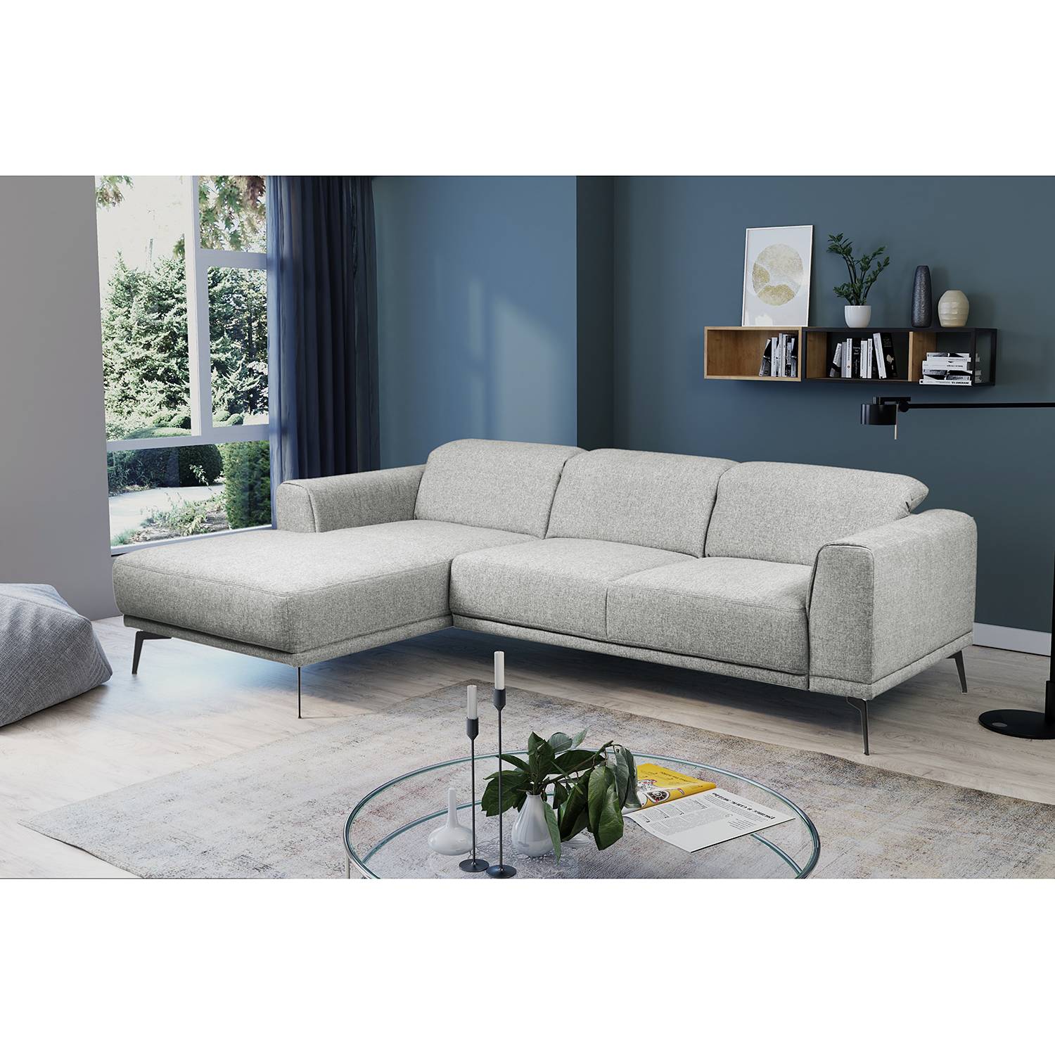 home24 Fredriks Ecksofa Basin I Hellgrau Webstoff 255x95x179 cm