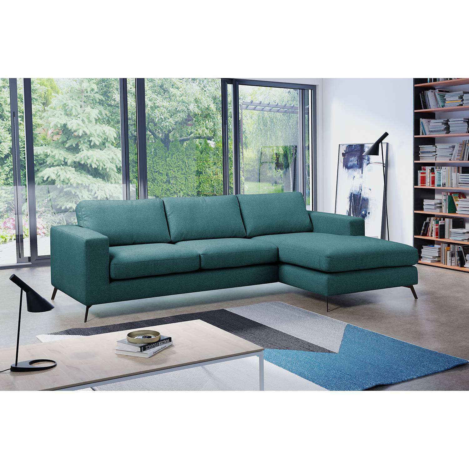 home24 Fredriks Ecksofa Denny II Petrol Webstoff 280x87x160 cm