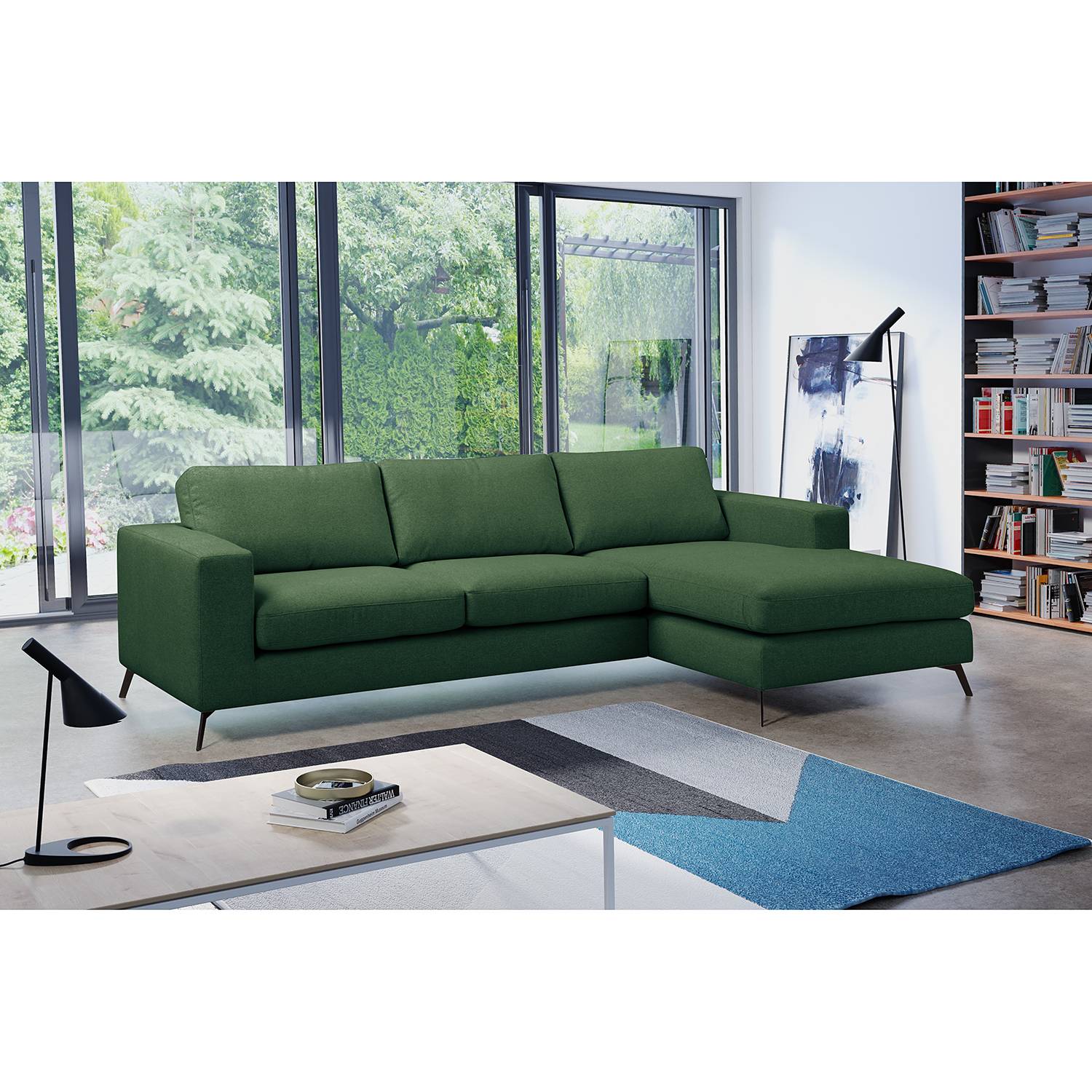 home24 Fredriks Ecksofa Denny II Grün Webstoff 280x87x160 cm