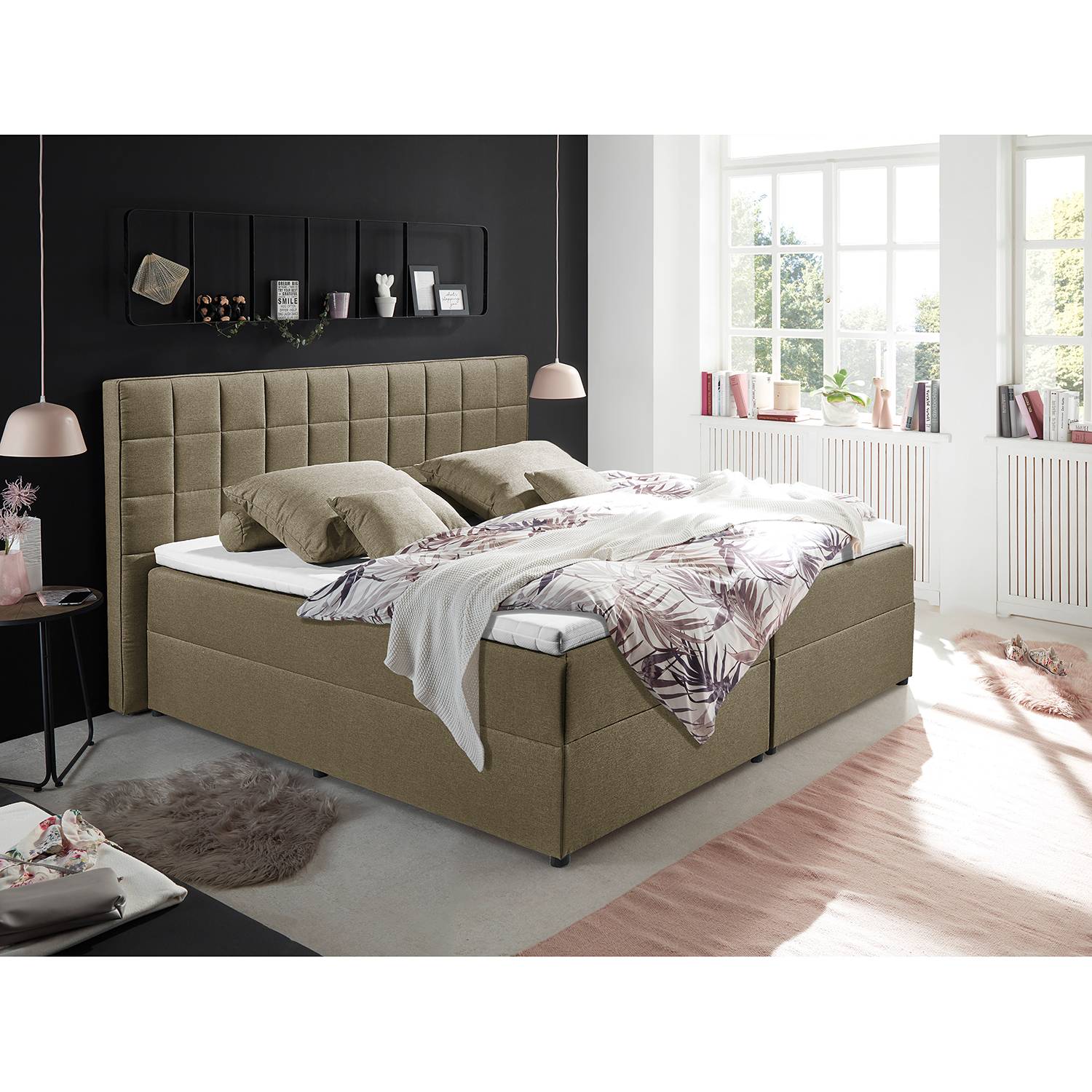 home24 loftscape Polsterbett Loiz 160x200 cm Webstoff Schlamm mit Bettkasten/Kaltschaumtopper Modern