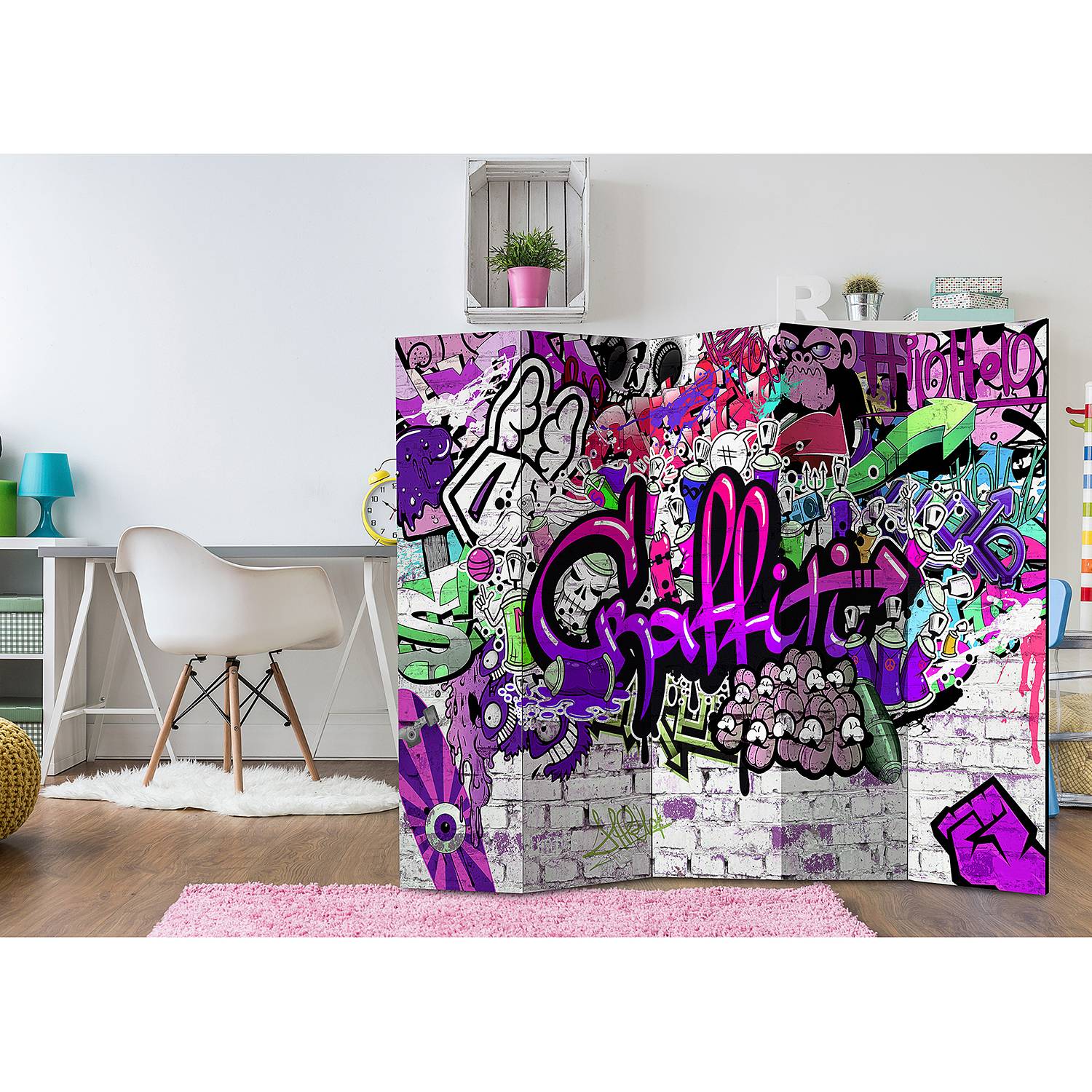 Home24 Kamerscherm Purple Graffiti (5-delig), Artgeist