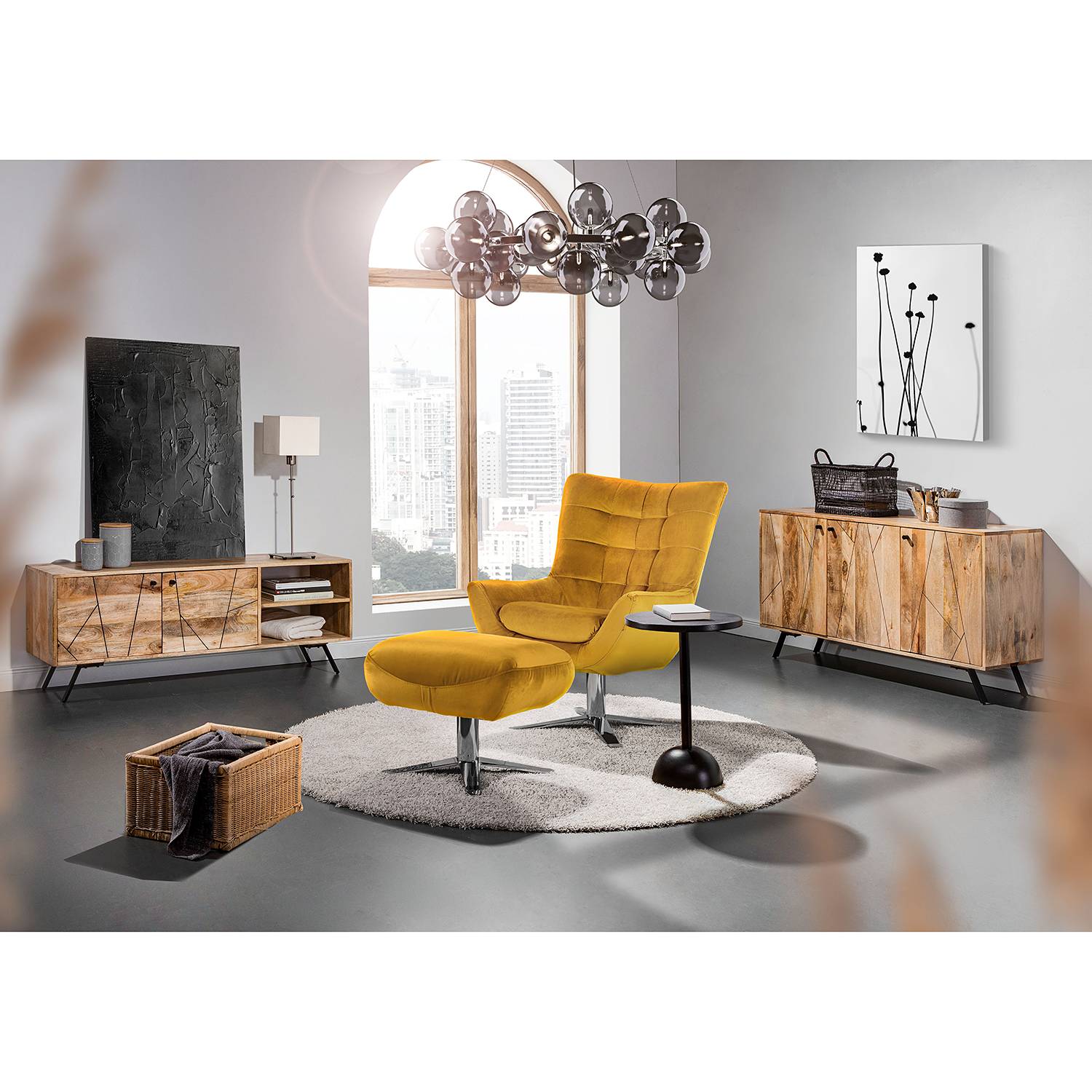 home24 loftscape Sessel Chassy II Goldgelb Microfaser 81x92x90 cm (BxHxT)