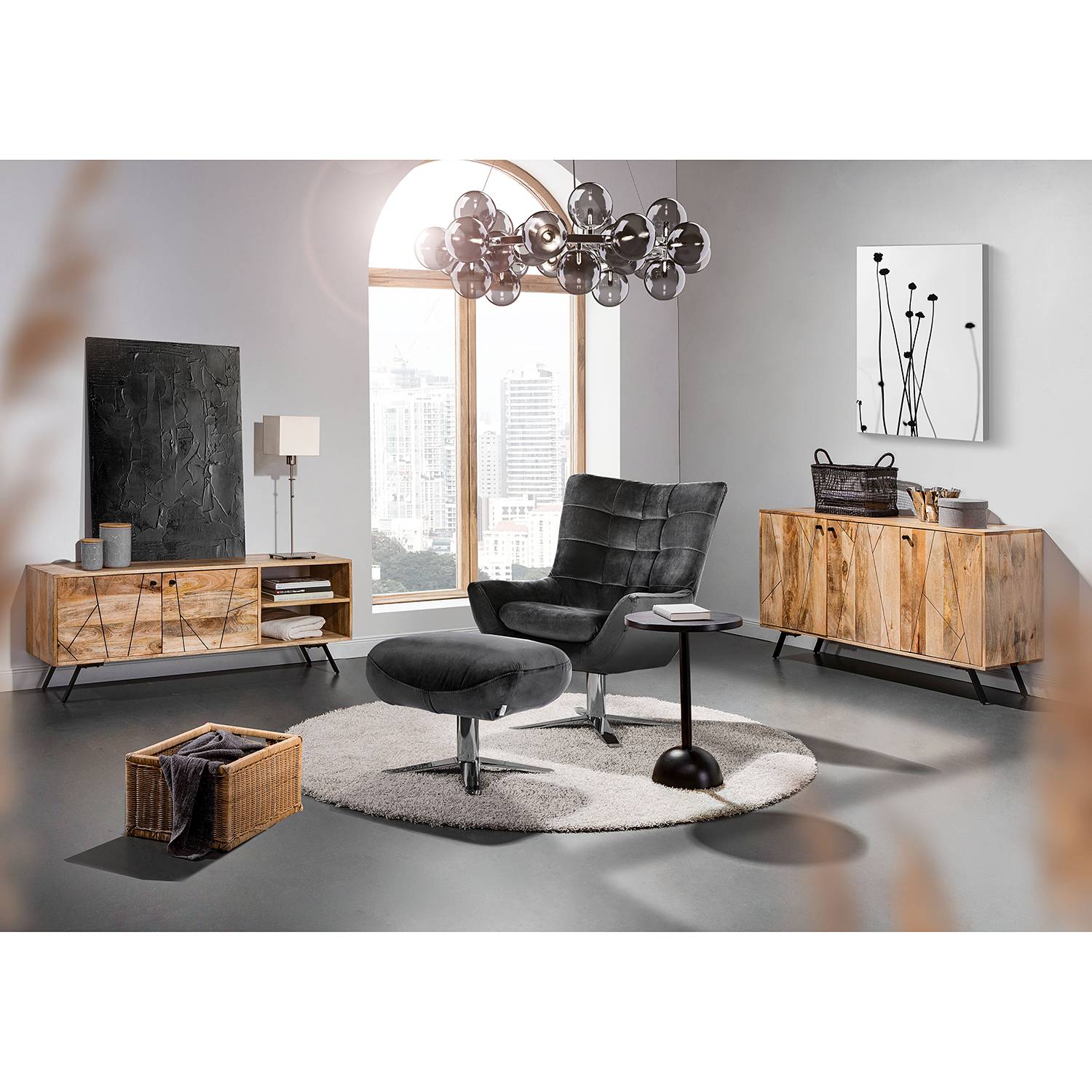 home24 loftscape Sessel Chassy II Schwarz Microfaser 81x92x90 cm (BxHxT)