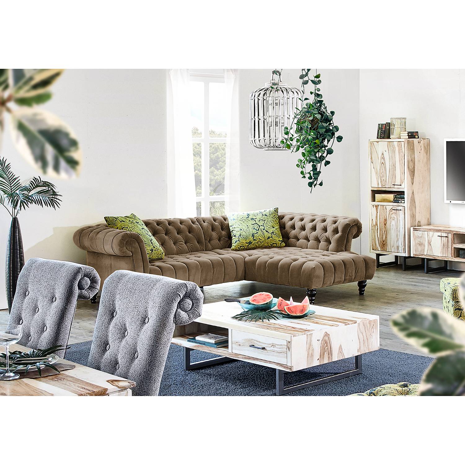 home24 loftscape Ecksofa Fireside II Nougat Microfaser 266x80x192 cm