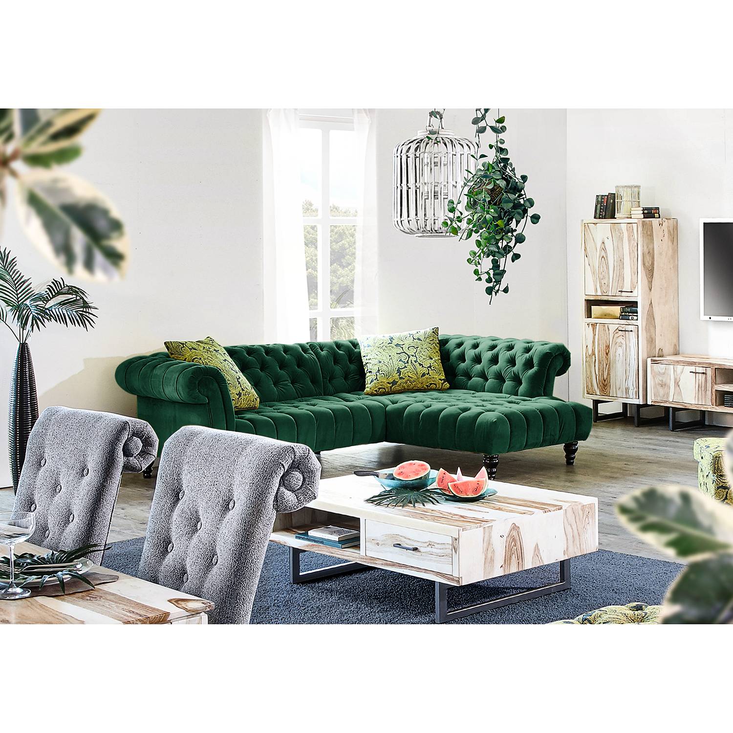 home24 loftscape Ecksofa Fireside II Antikgrün Microfaser 266x80x192 cm