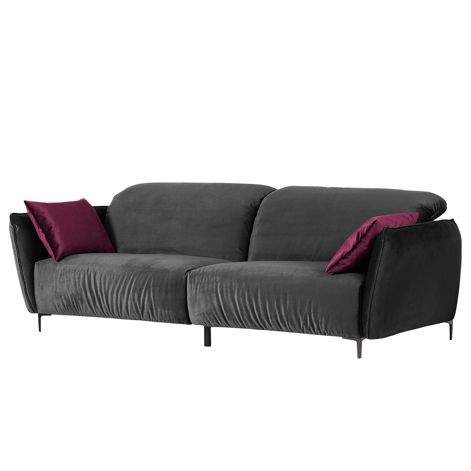 home24 Jack & Alice Bigsofa Morada Grau Samt 255x95x110 cm