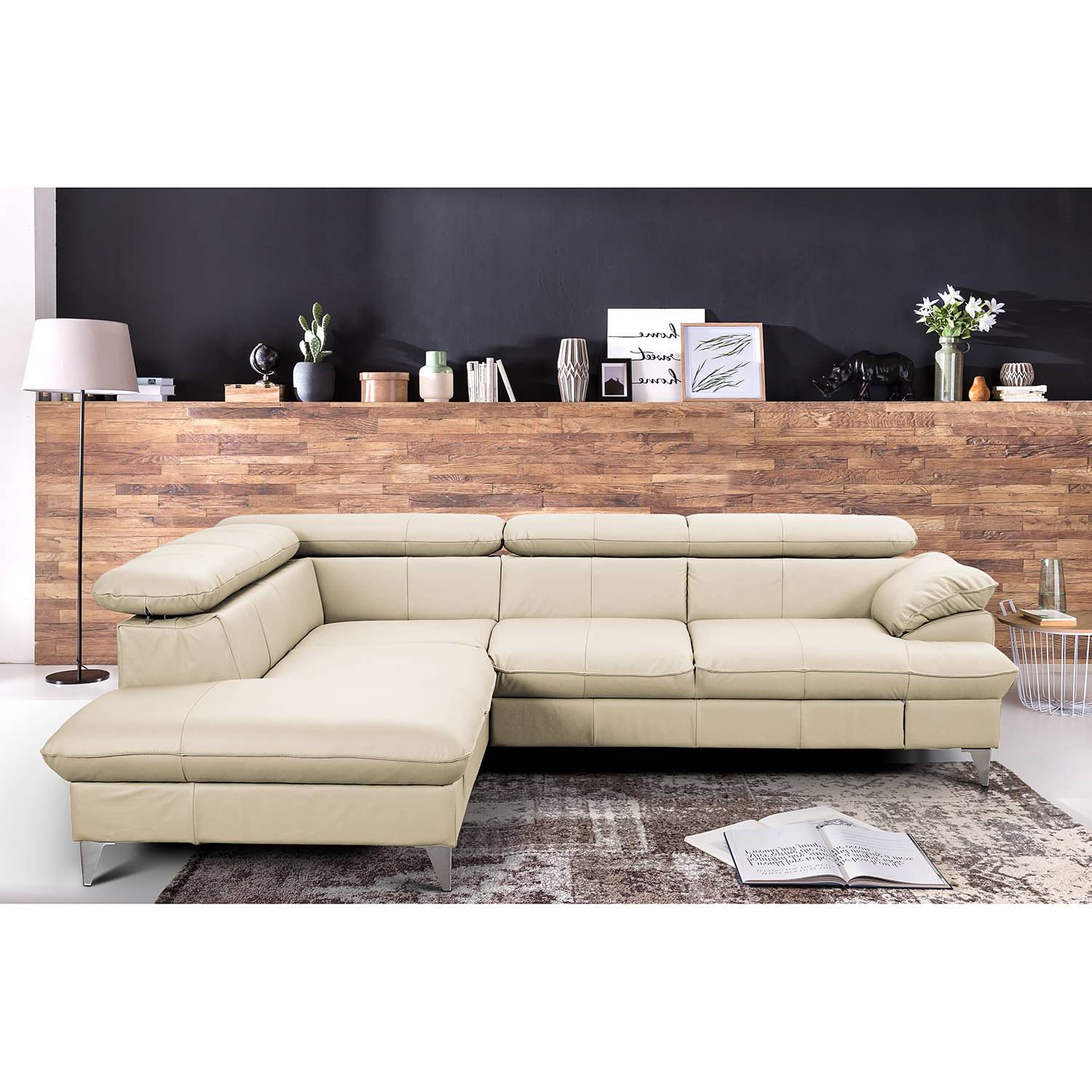 home24 Fredriks Ecksofa Coto I Weiß Echtleder 256x71x208 cm