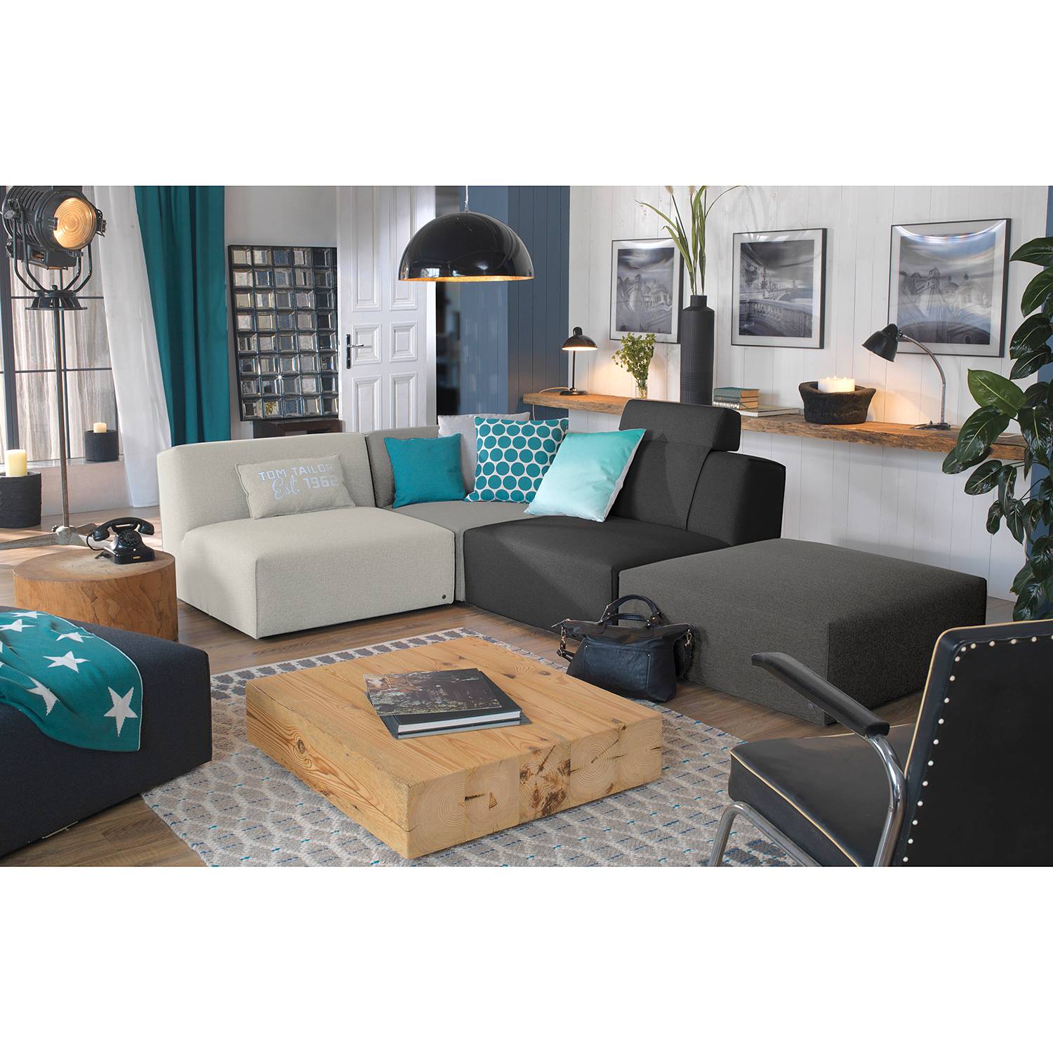 home24 Tom Tailor Ecksofa Elements III Grau 100% Polyester 287x70x193 cm (BxHxT) Modern
