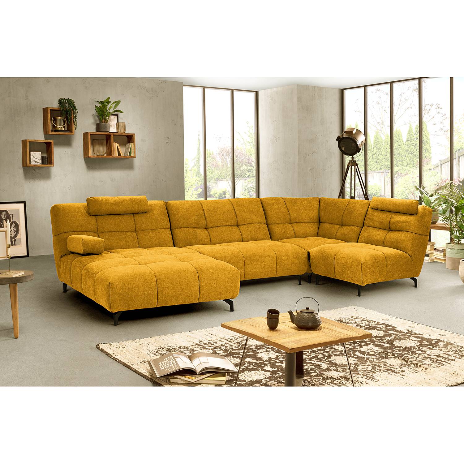 home24 Fredriks Eckelement Bellmore Senfgelb Microfaser 104x91x104 cm