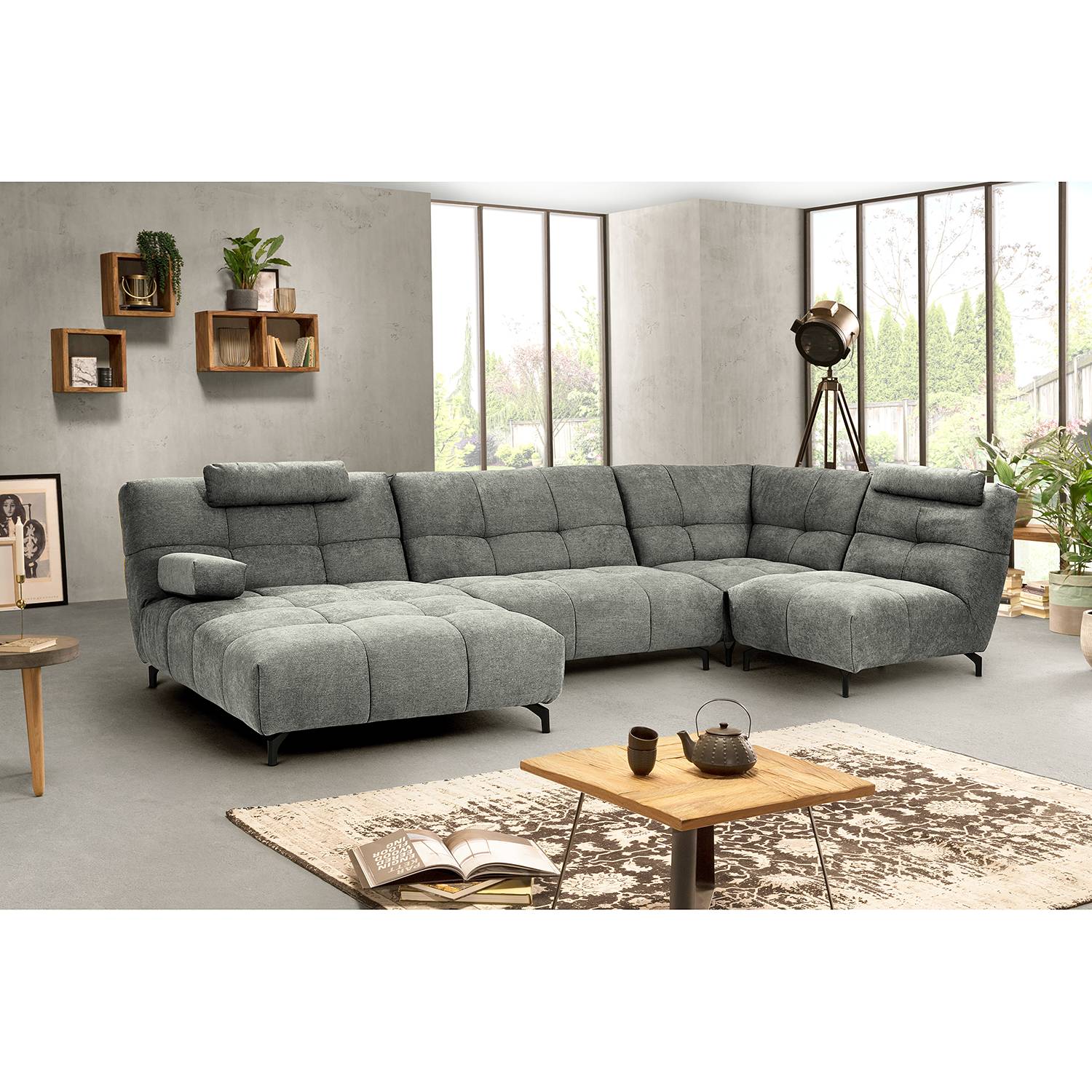 home24 Fredriks Eckelement Bellmore Hellgrau Microfaser 104x91x104 cm