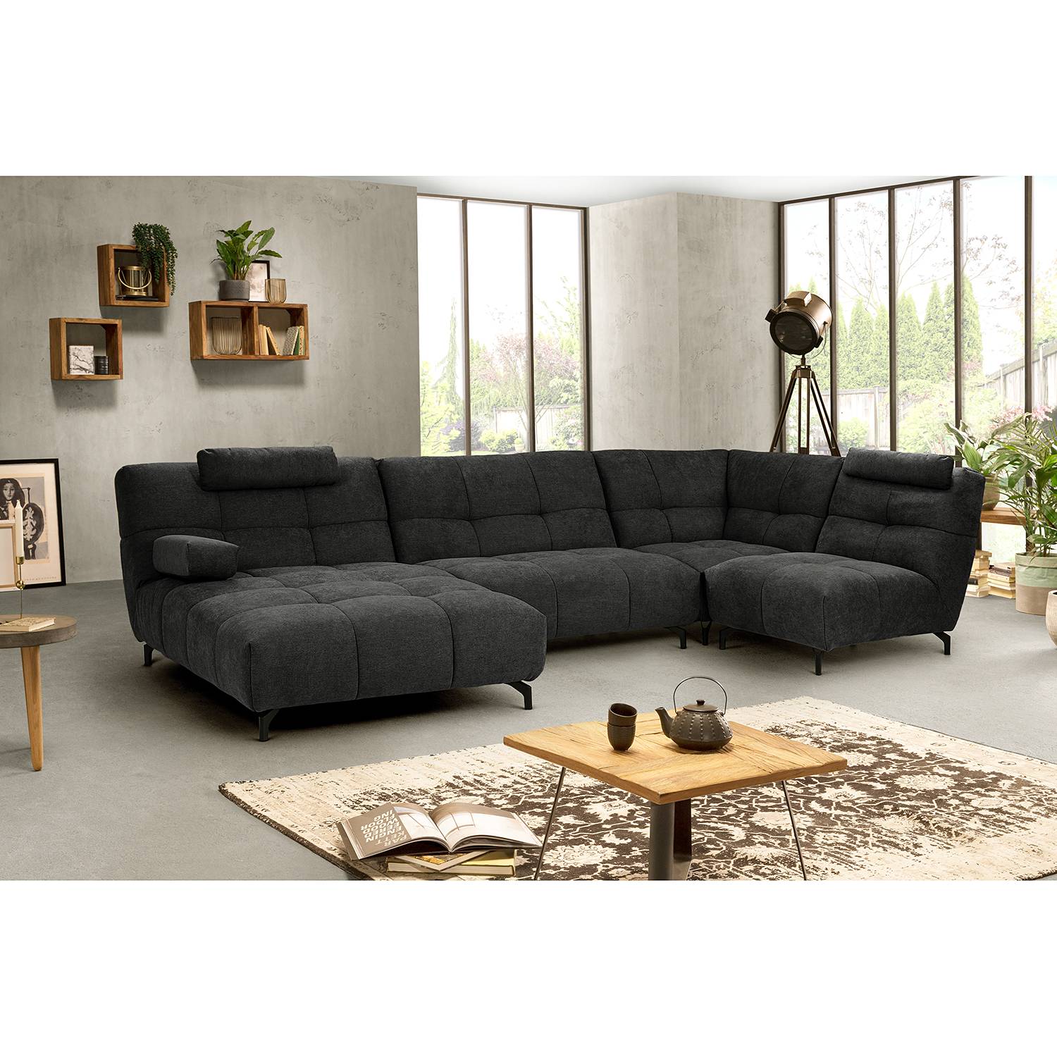home24 Fredriks Sofa Bellmore 1,5-Sitzer Schwarz Microfaser 120x91x104 cm